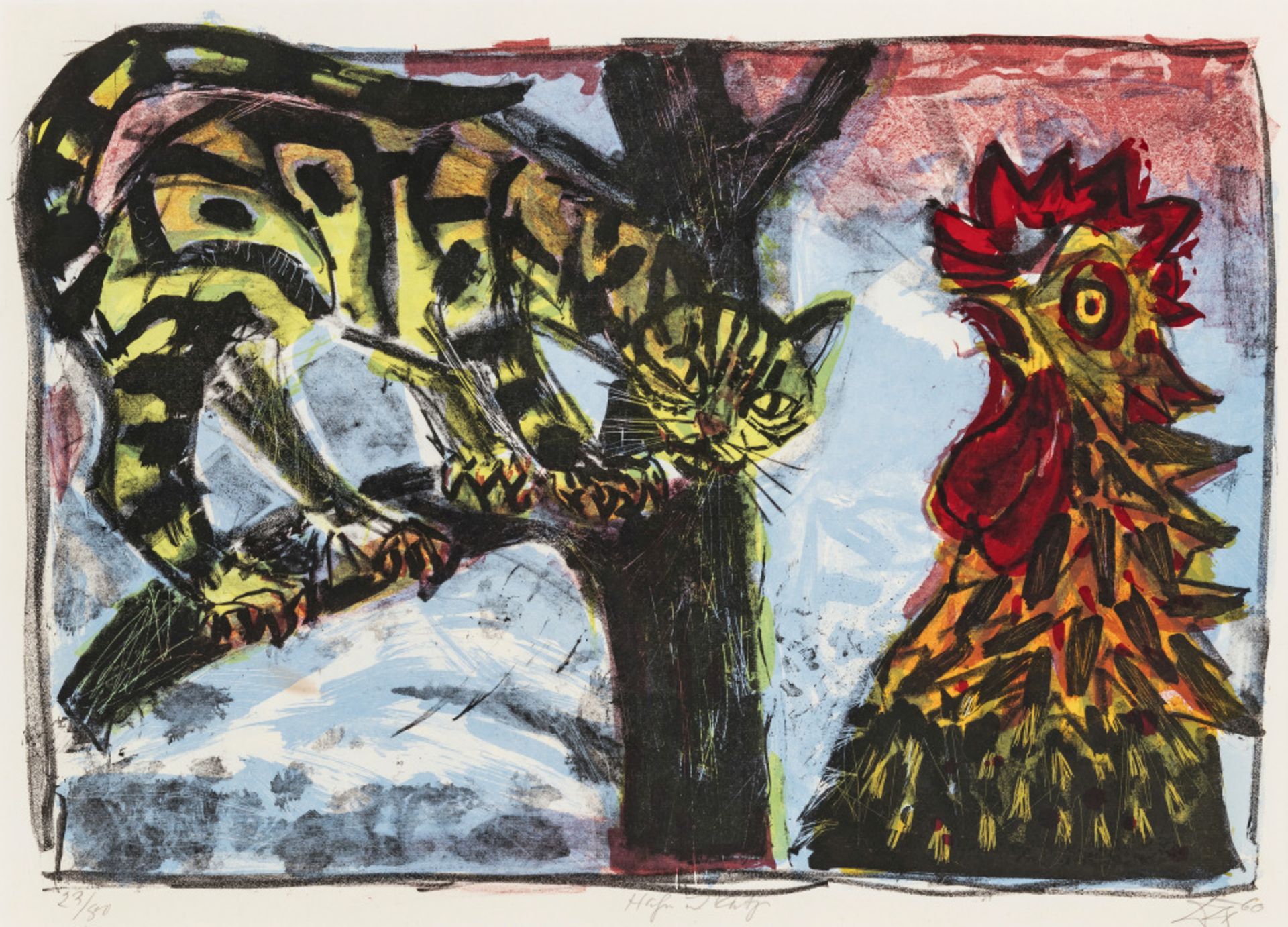 Otto Dix  - Katze und Hahn II. 1966    - Bild 2 aus 2