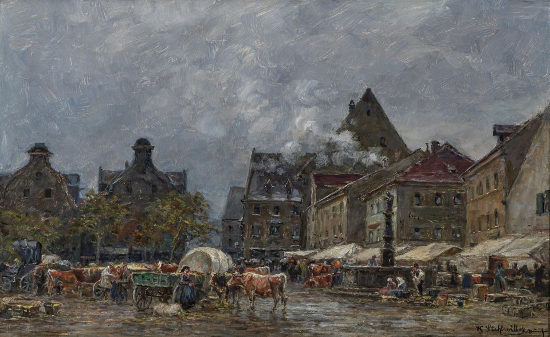 Karl Stuhlmüller  - Viehmarkt in der Stadt   