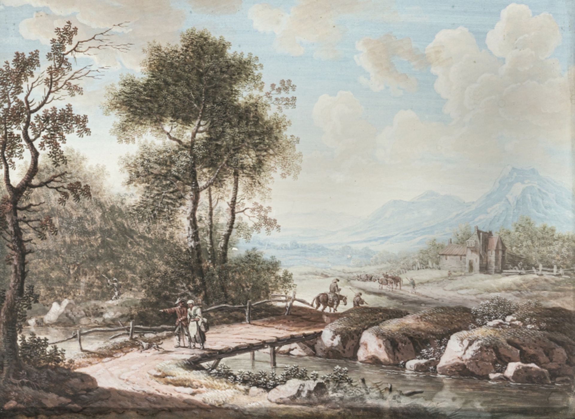 Weite Landschaft mit Brücke