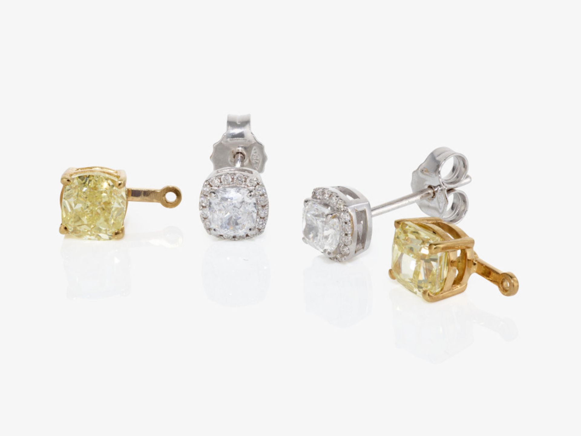 A pair of convertible stud earrings decorated with white and fancy yellow diamonds and brilliant-cut - Image 3 of 12