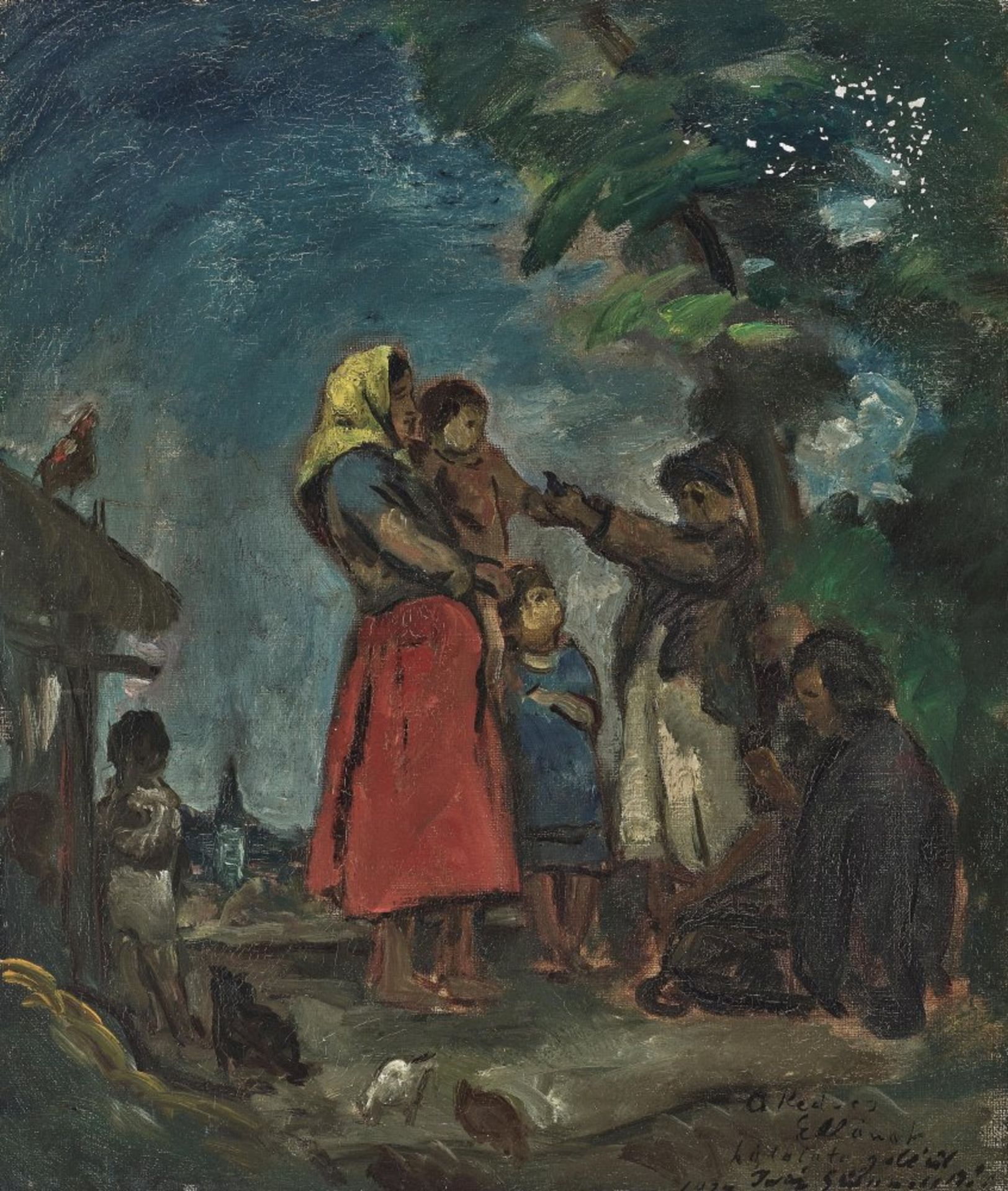 Peasant woman with children in conversation