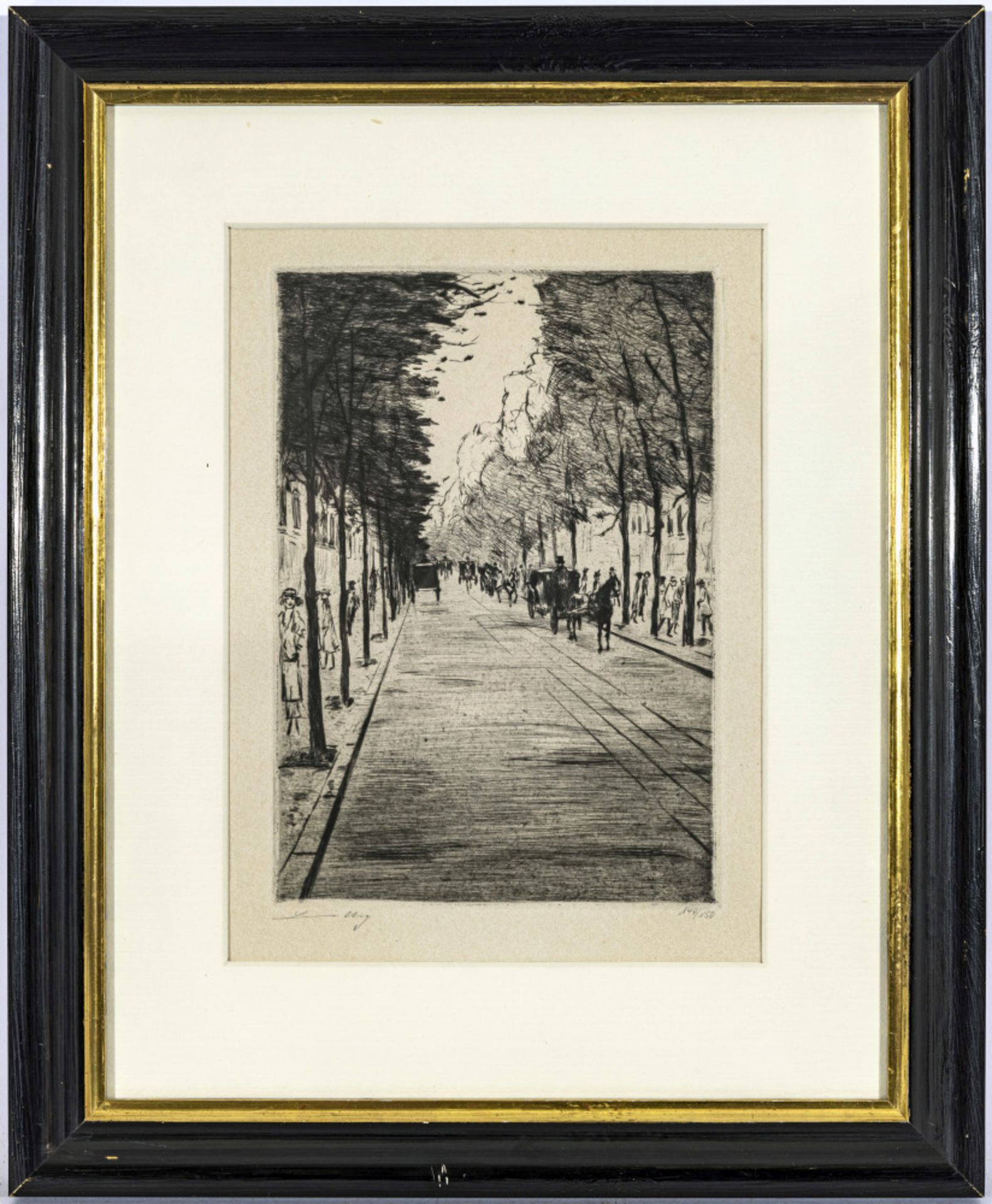 Lesser Ury  - Berliner Droschke - rechts - wartend im Tiergarten II. Um 1920    - Bild 3 aus 4