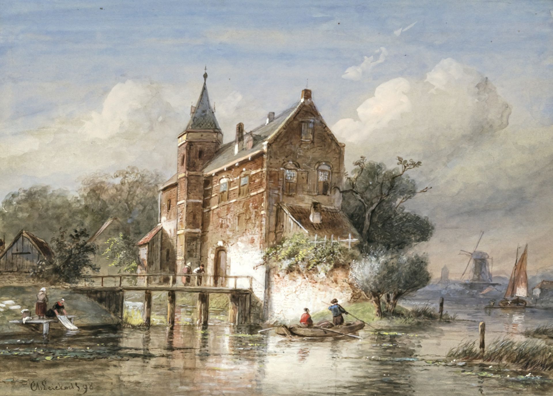 Charles Henri Joseph Leickert  - Holländische Flusslandschaft mit Figurenstaffage    - Bild 2 aus 4