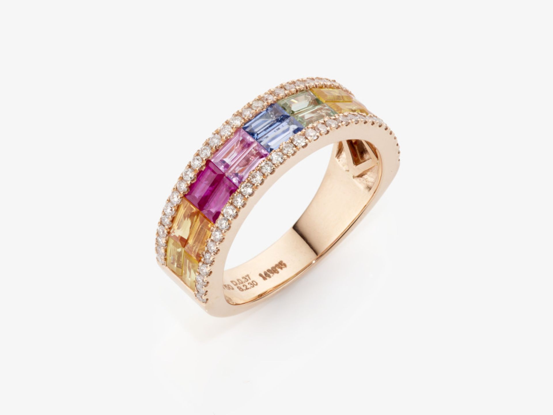 A band ring decorated with multi-coloured sapphires and brilliant-cut diamonds - Image 2 of 4