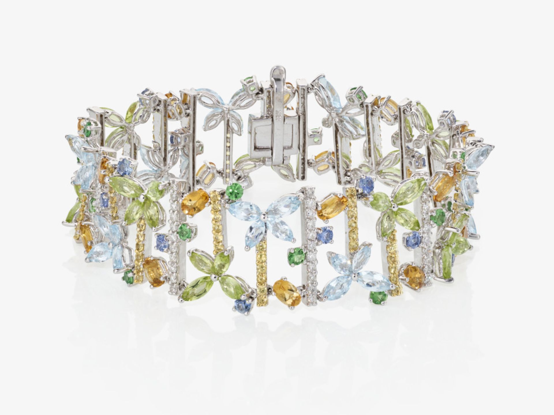 Modern florales Cocktail-Armband verziert mit Aquamarinen, Citrinen, Tsavorit und Brillanten - Bild 2 aus 4