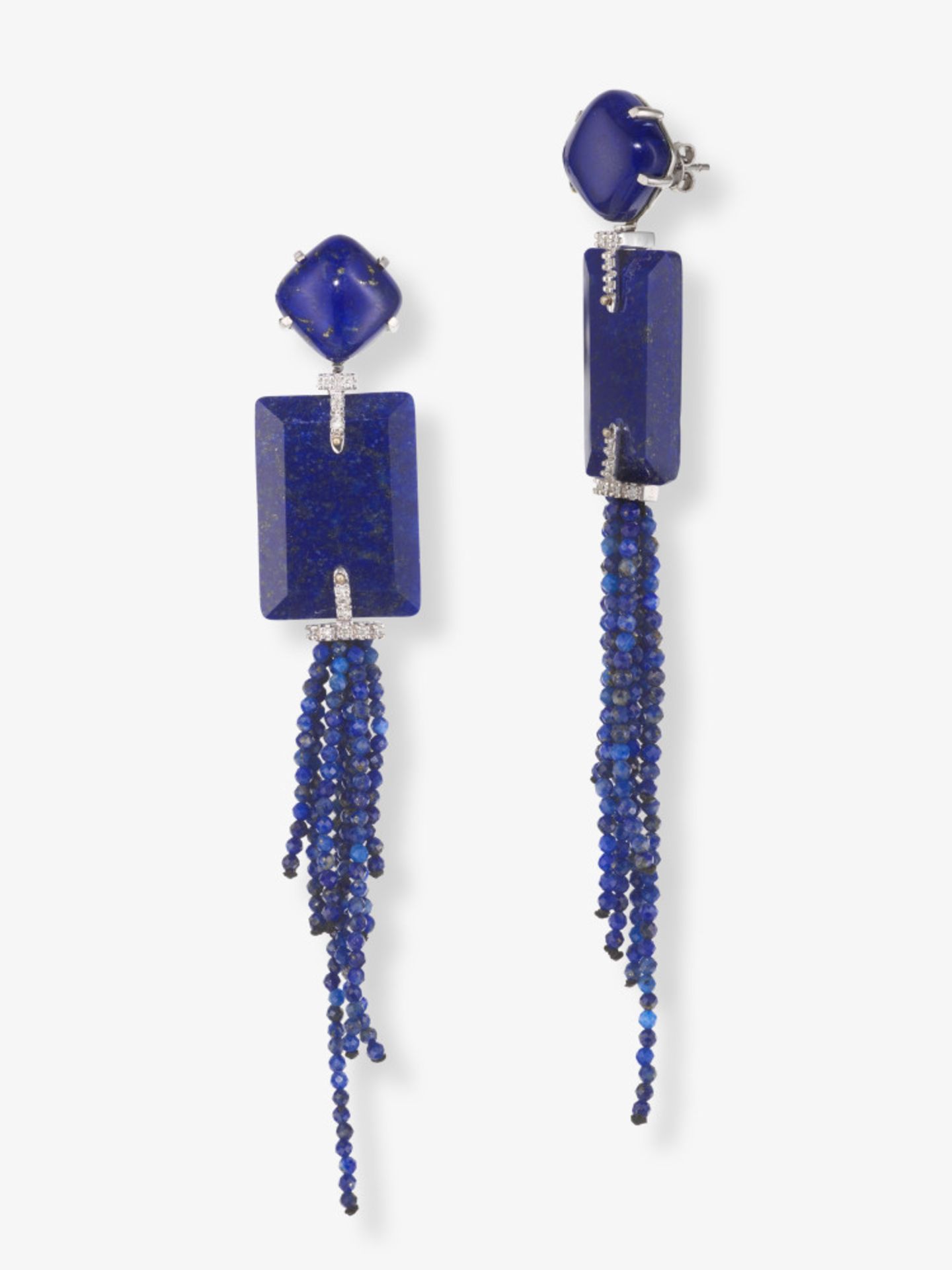A pair of expressive stud earrings decorated with lapis lazuli and brilliant-cut diamonds - Image 3 of 4