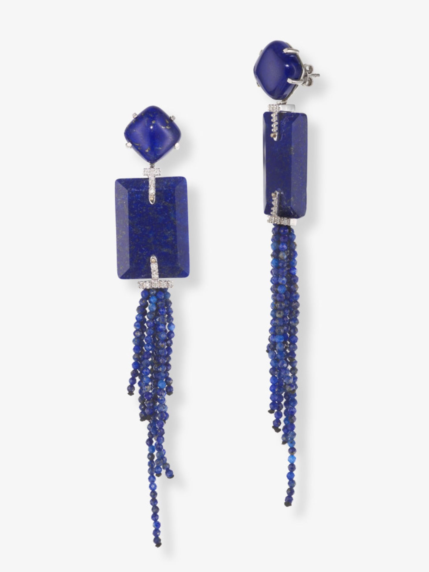 A pair of expressive stud earrings decorated with lapis lazuli and brilliant-cut diamonds - Image 4 of 4