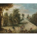 Flämisch (Jan Brueghel, 1568 Brüssel - 1625 Antwerpen, Nachfolge) 16./17. Jh. - Bewaldete Dorfstra