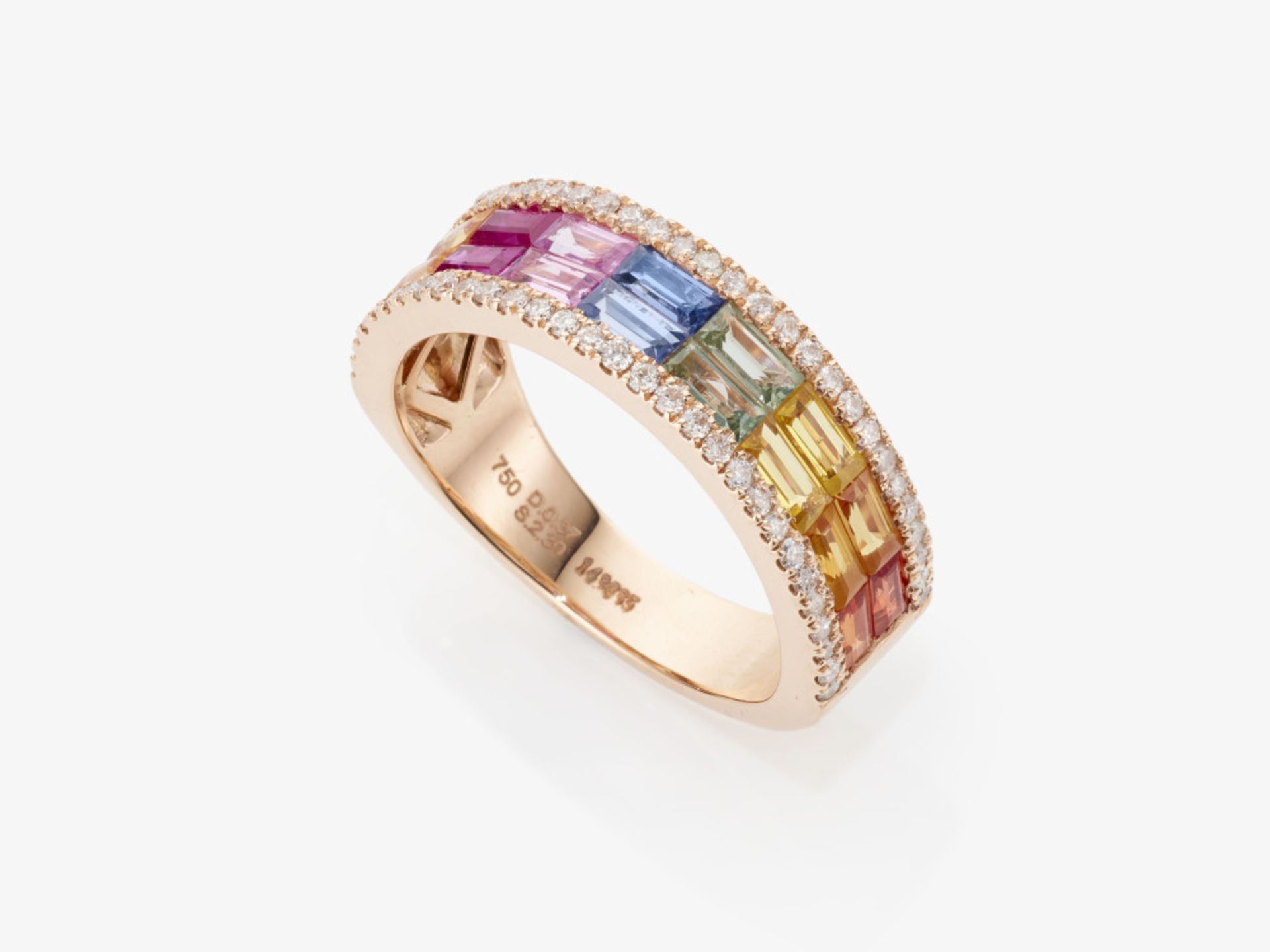 A band ring decorated with multi-coloured sapphires and brilliant-cut diamonds - Image 4 of 4