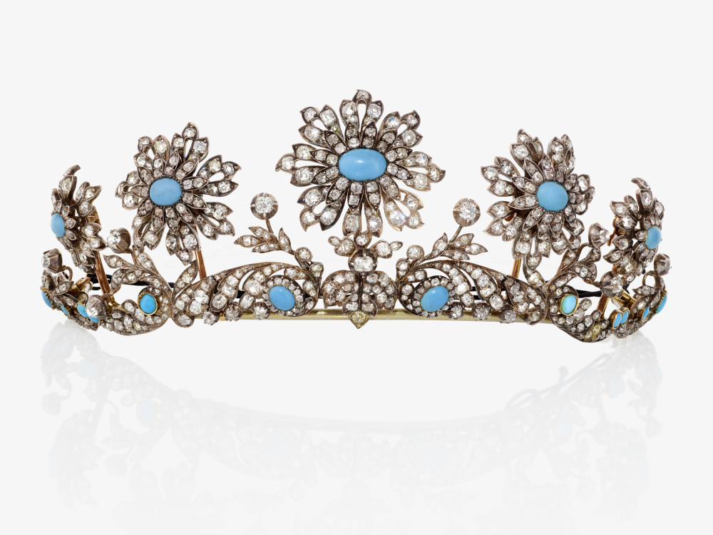 A tiara with turquoise and diamonds