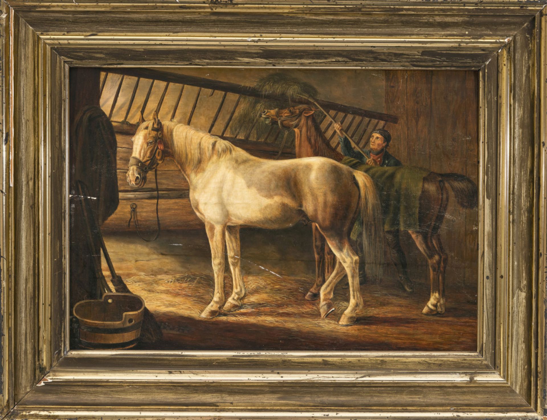 Peasants in the stable with two horses - Image 4 of 4