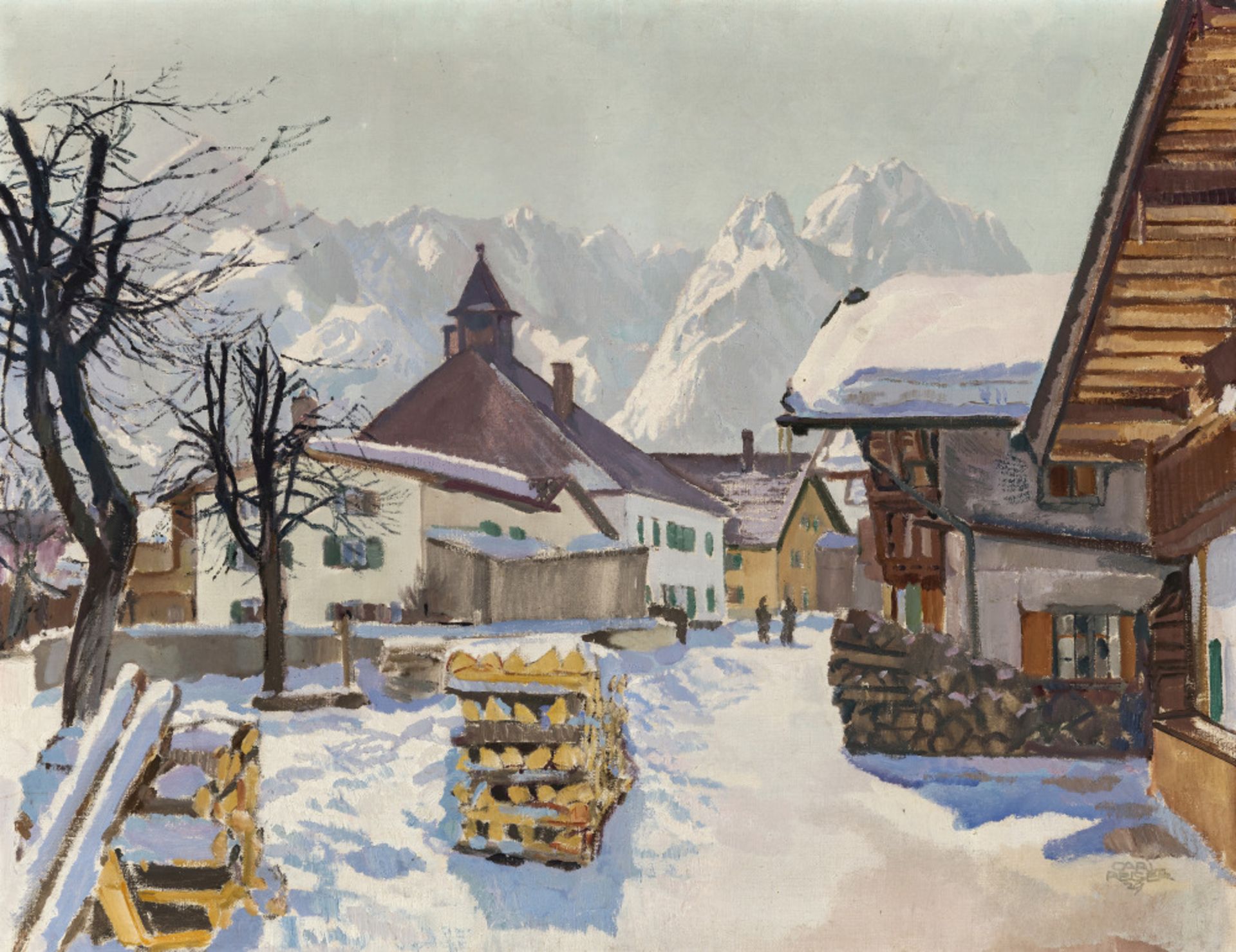 Carl Reiser  - ''Straße in Garmisch im Winter''   