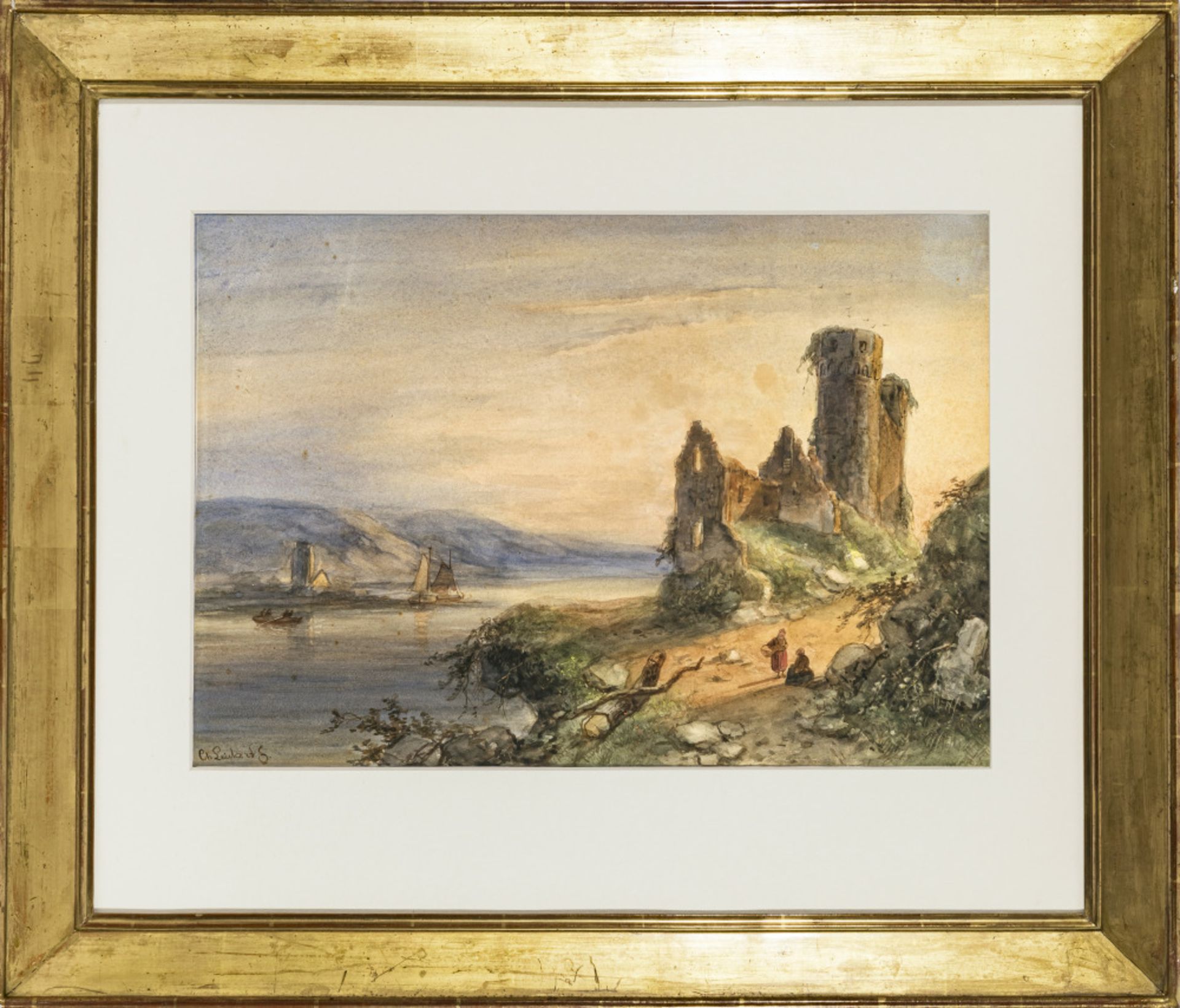 Charles Henri Joseph Leickert  - Flusslandschaft mit Ruine und Figurenstaffage    - Bild 3 aus 4