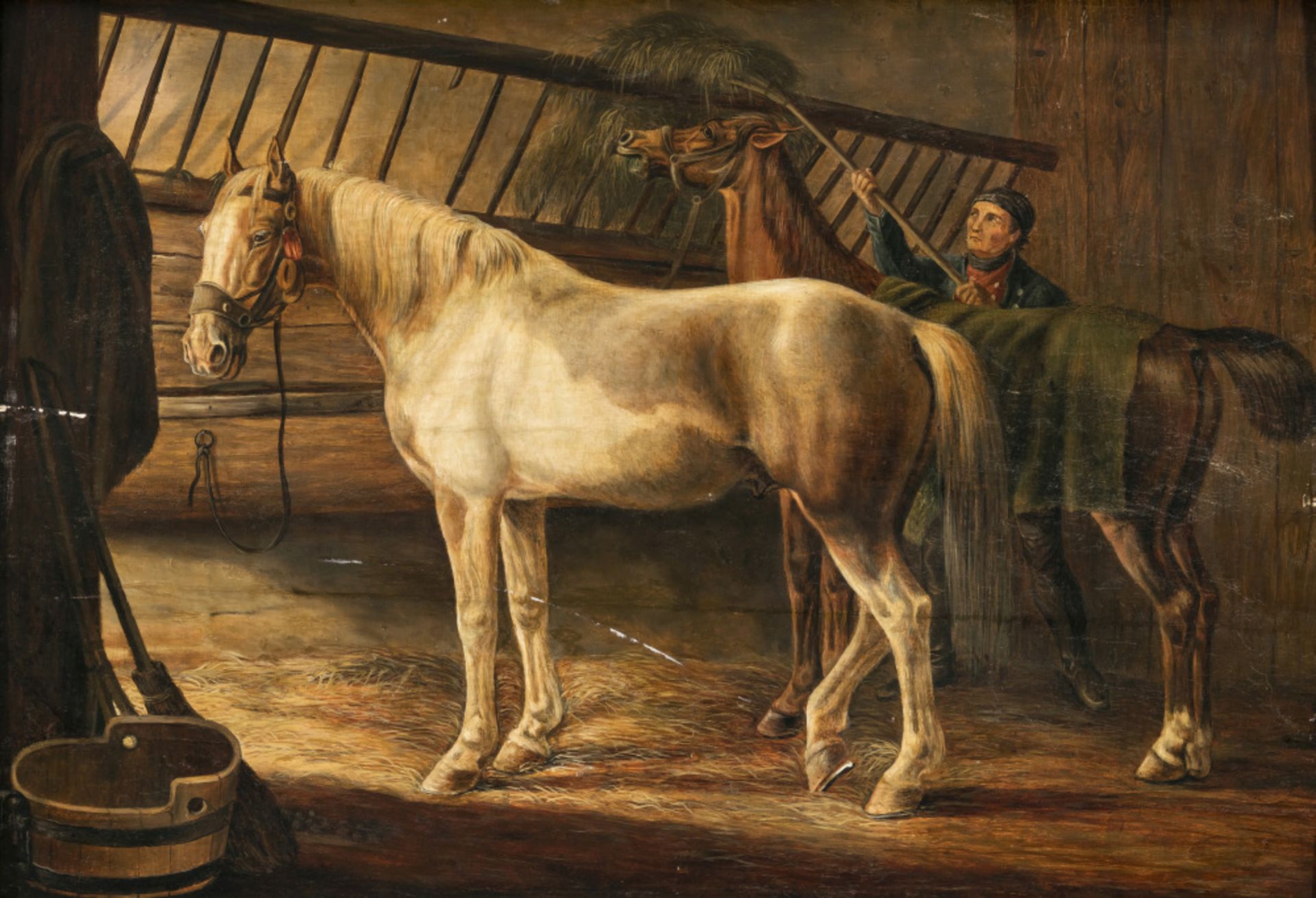 Peasants in the stable with two horses - Image 2 of 4