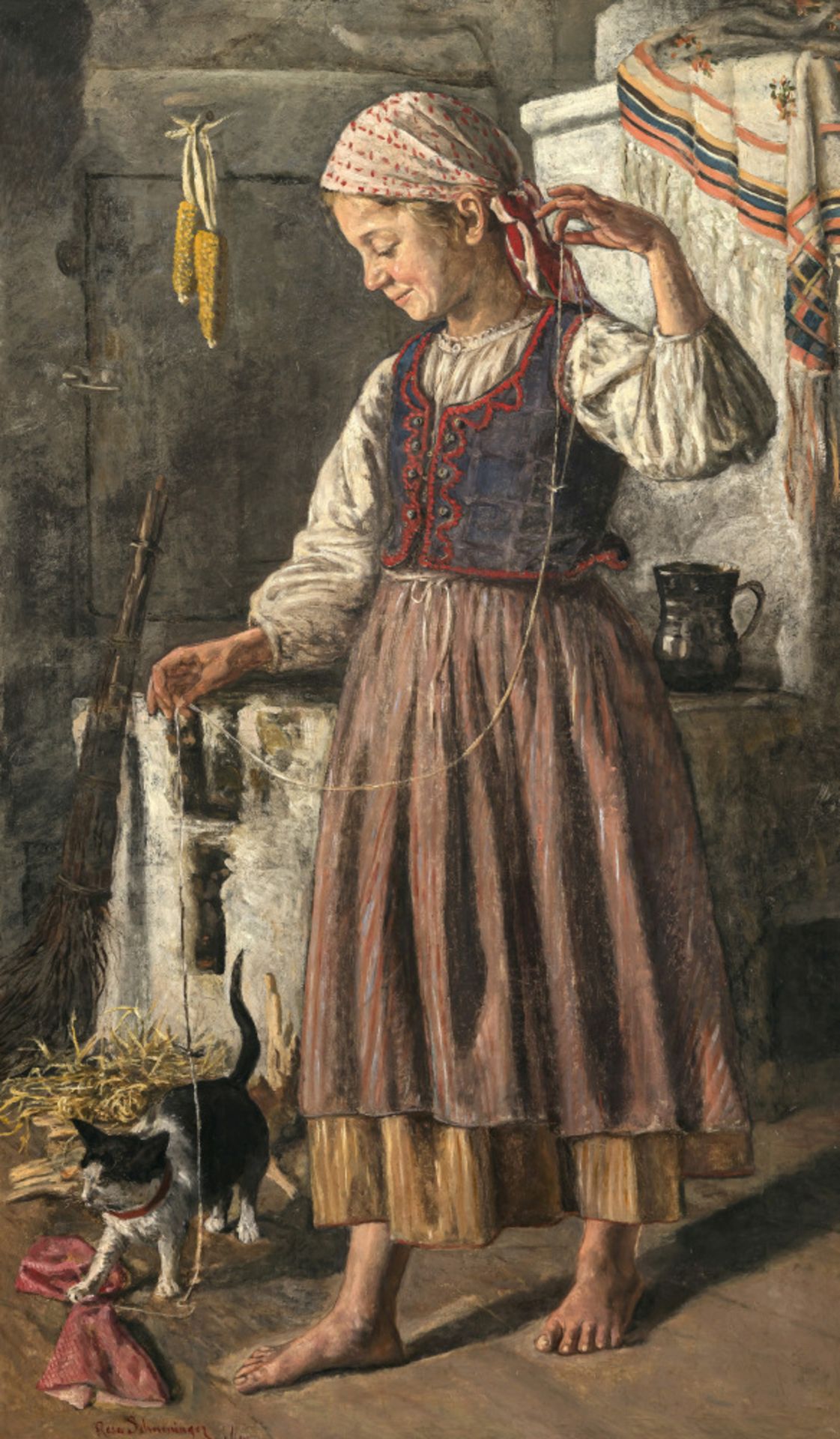 Rosa Schweninger  - Bauernmädchen mit Katze    - Bild 2 aus 4