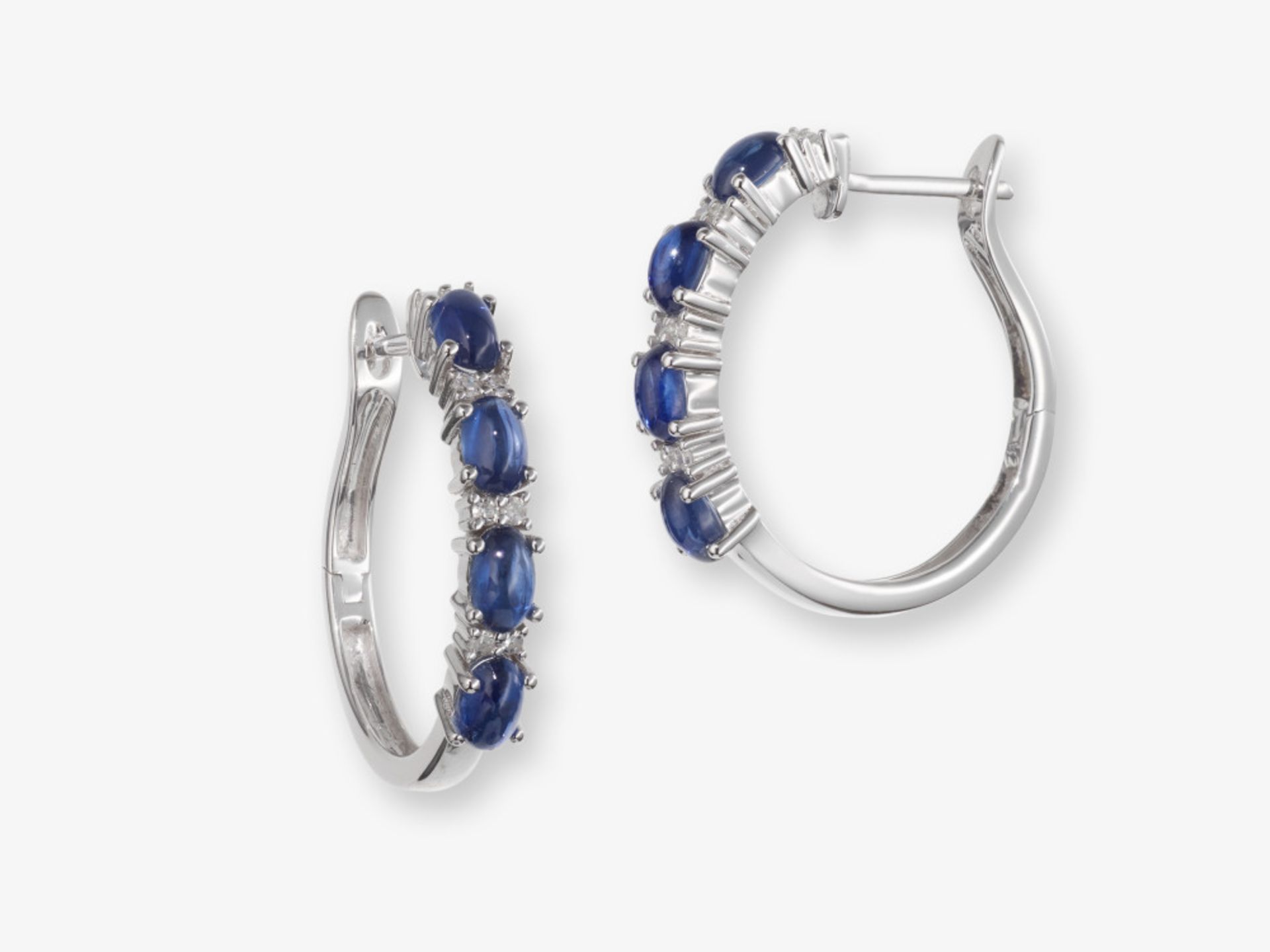 A pair of classic hoop earrings decorated with sapphires and brilliant-cut diamonds