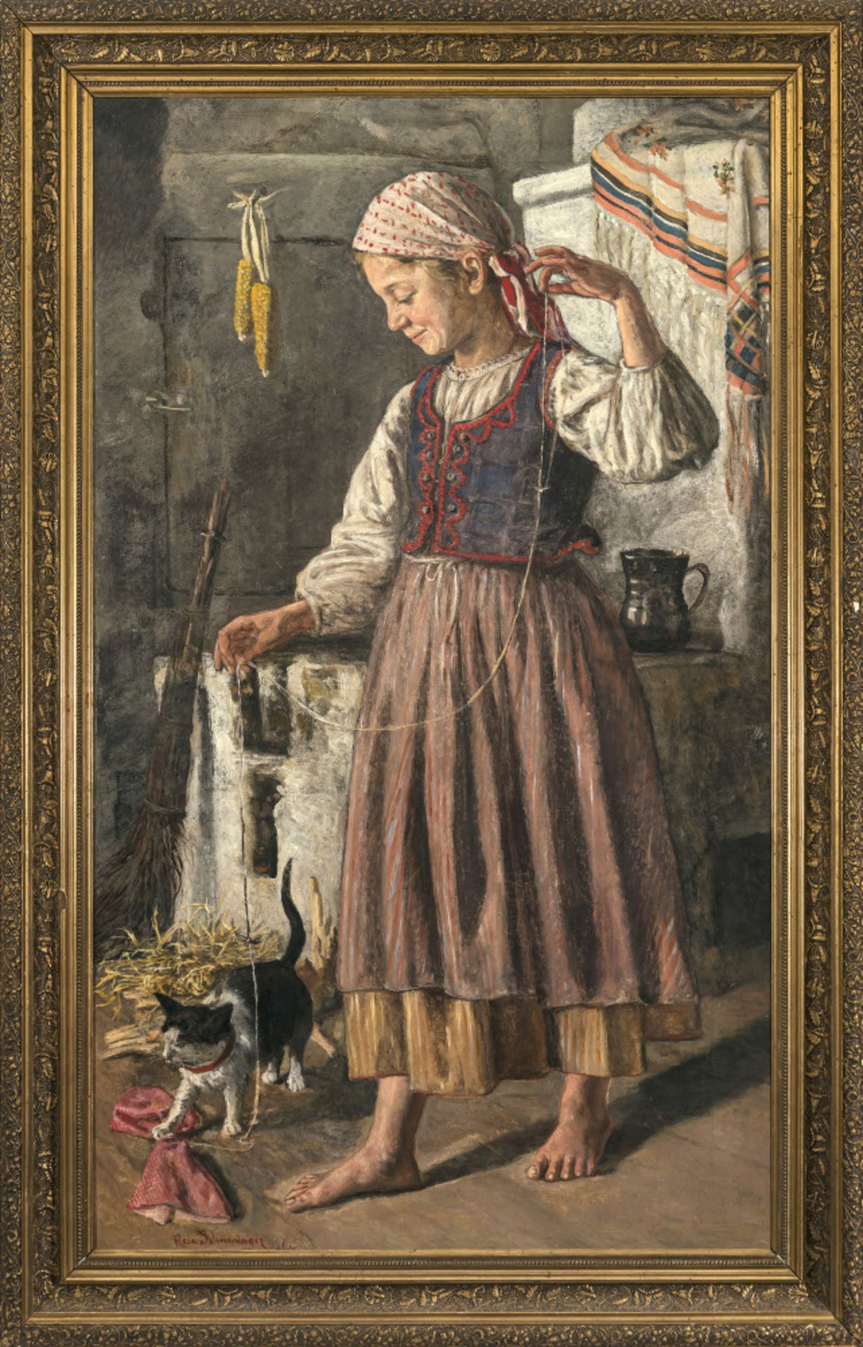 Rosa Schweninger  - Bauernmädchen mit Katze    - Bild 3 aus 4