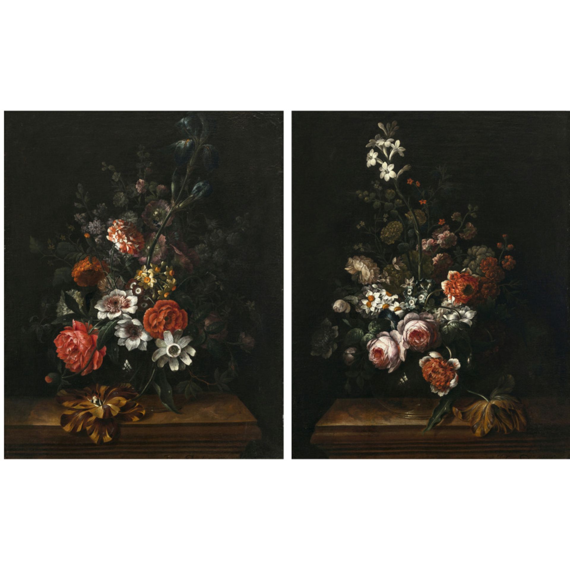 Still lifes with flowers in glass vases