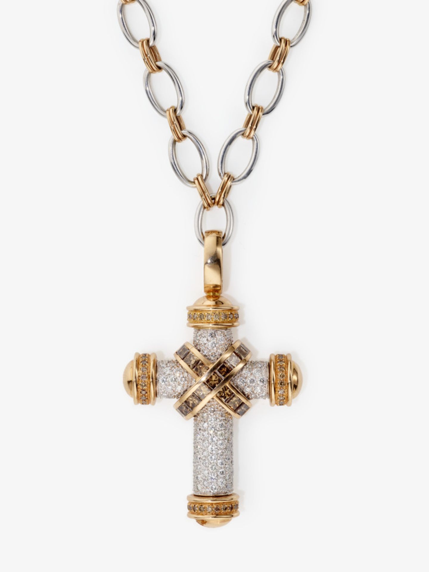 Gliederkette mit einem Schmuckkreuz verziert mit Brillanten und Diamanten im Princess Cut - Bild 4 aus 6