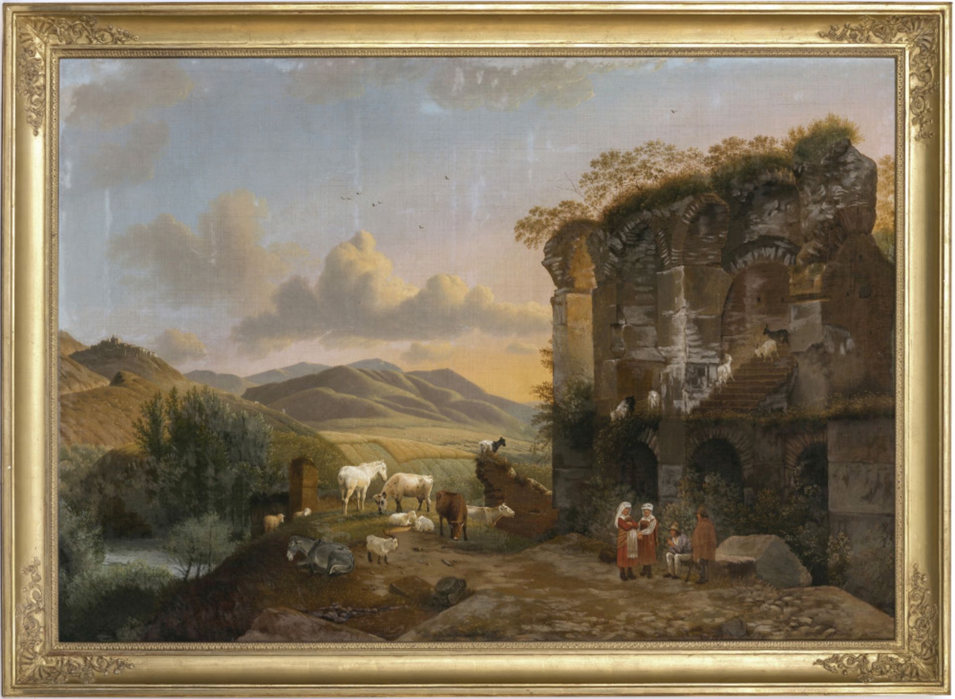 Unbekannt 1. Hälfte 19. Jh.   - Italienische Landschaft mit Ruine, Vieh und Figurenstaffage    - Bild 3 aus 4