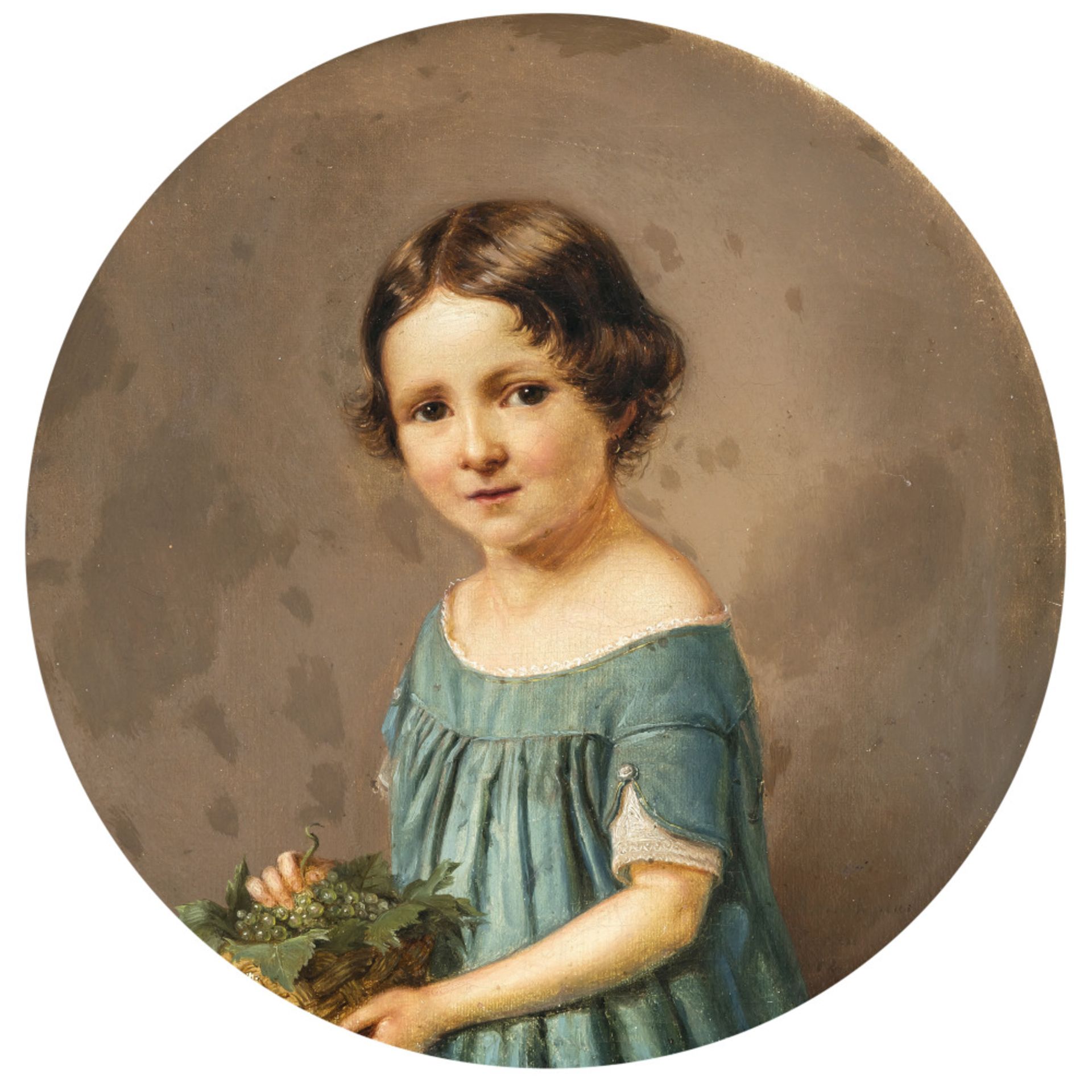 Albert (Friedrich Rudolf Albert) Korneck  - Kinderbildnis mit Traubenkorb   