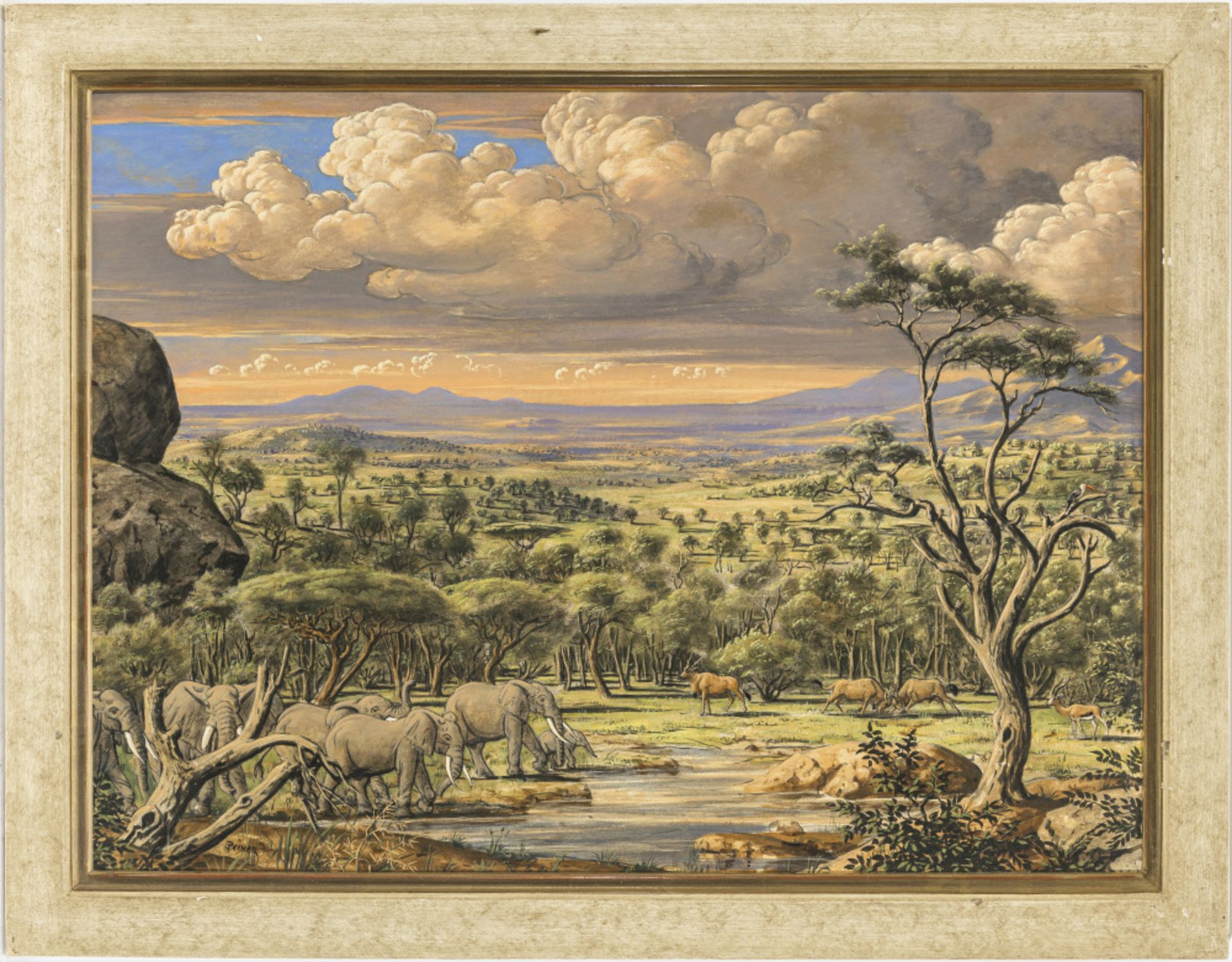 Werner Peiner  - Afrikanische Landschaft mit Elefantenherde    - Bild 3 aus 4