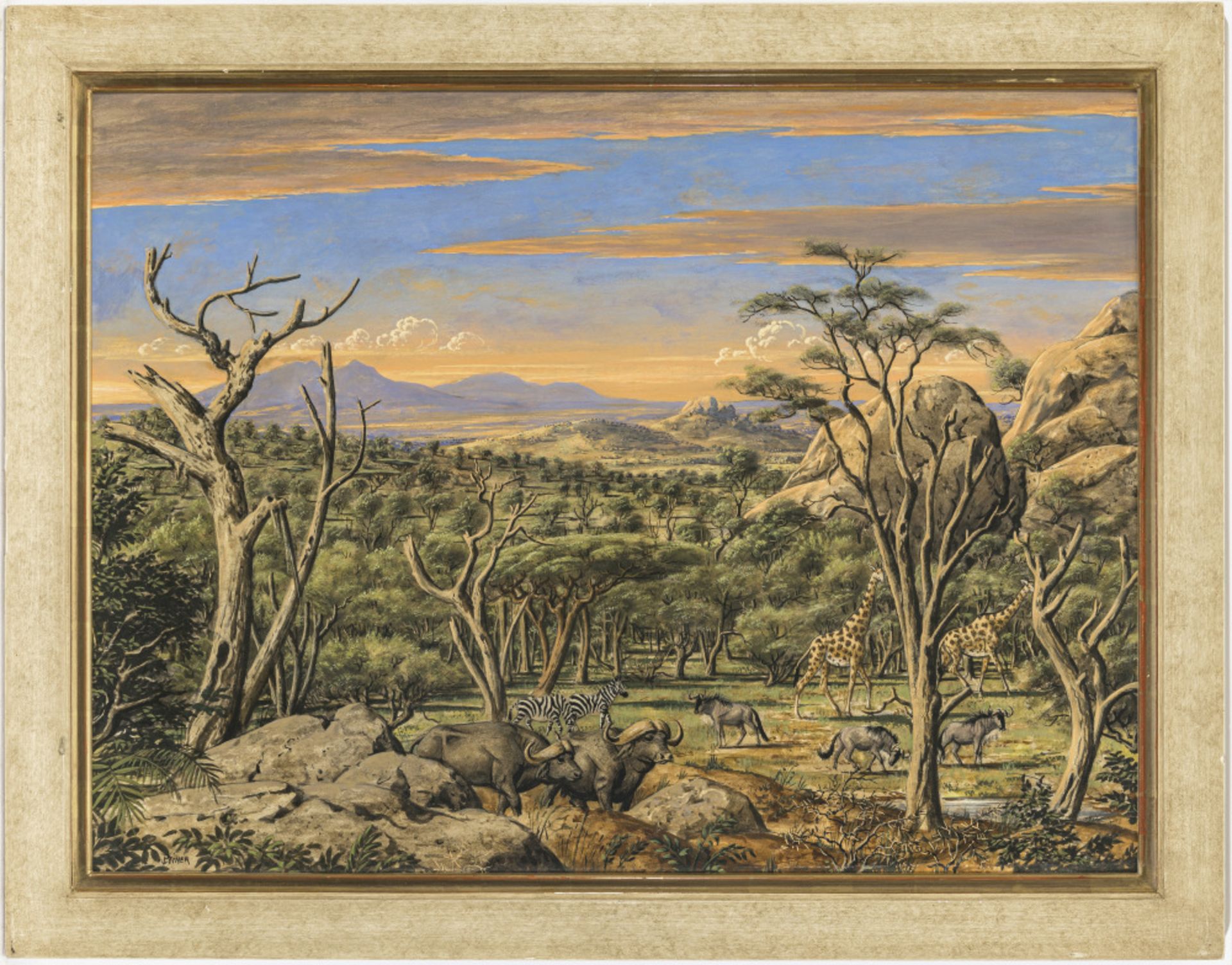 Werner Peiner  - Afrikanische Landschaft mit Zebras und Giraffen    - Bild 3 aus 4