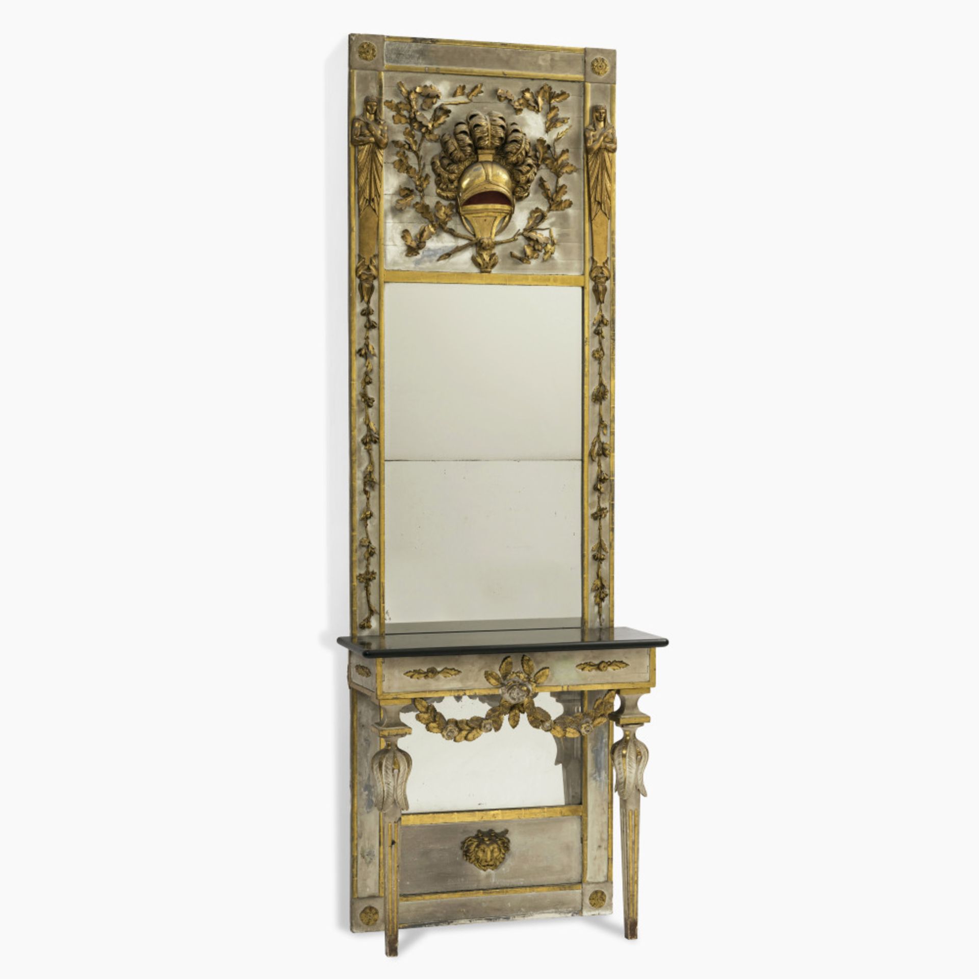 A console table with mirror