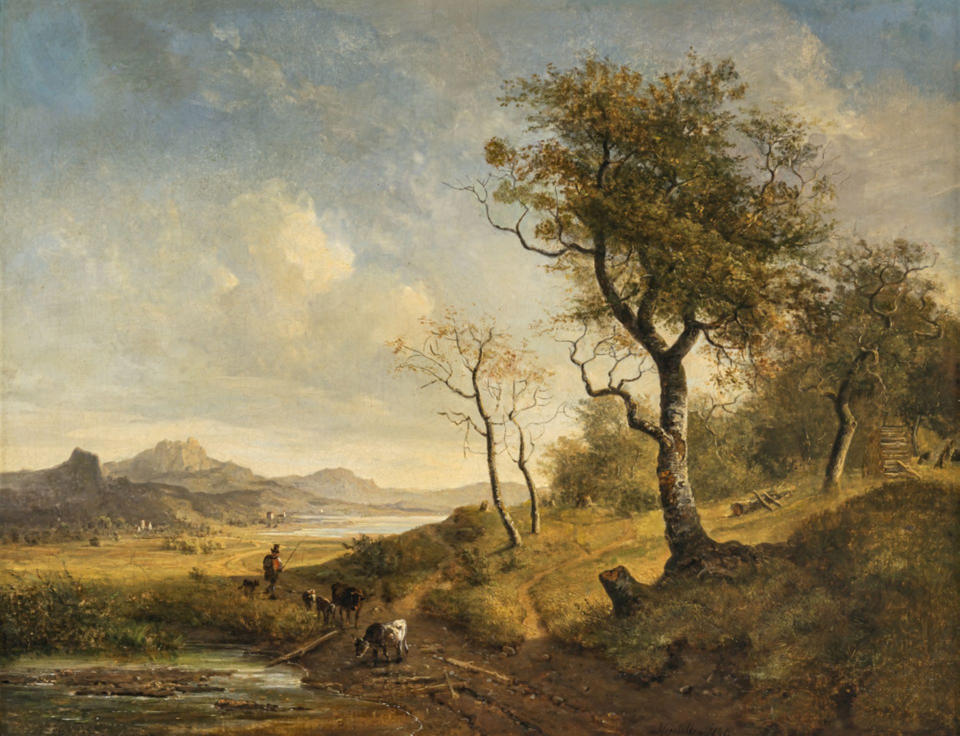 Franz Xaver von Hofstetten  - Uferlandschaft mit Hirten   