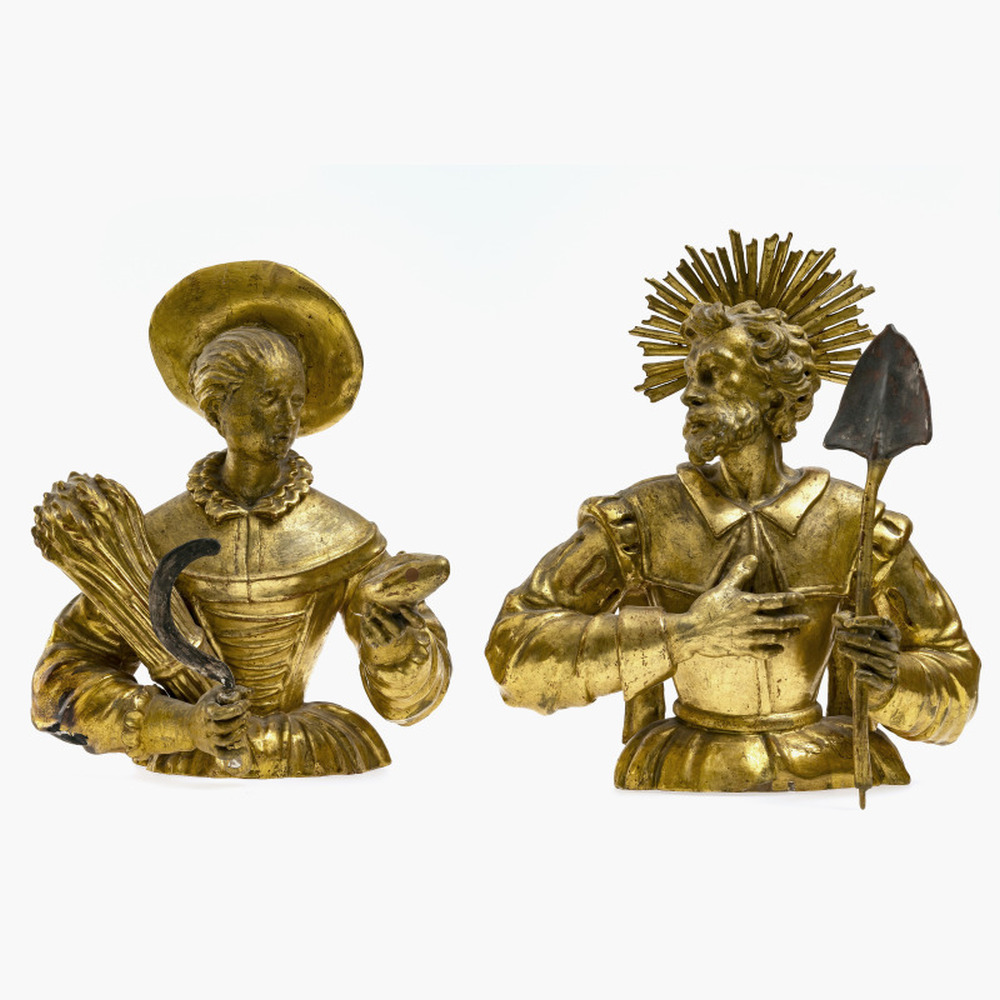 A pair of busts of saints