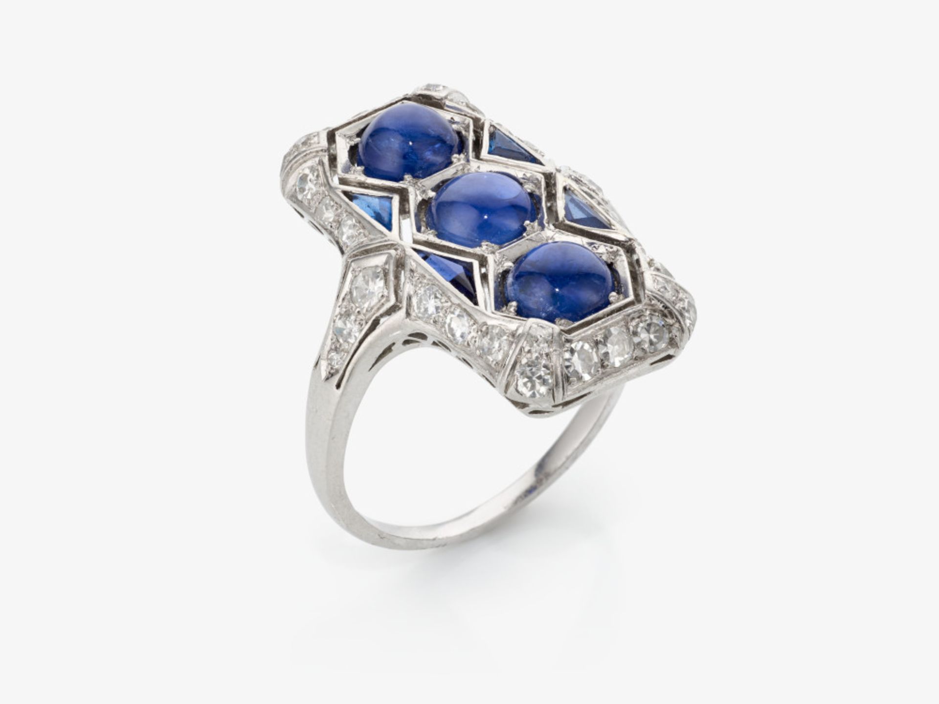 A historical ring decorated with sapphires and diamonds
