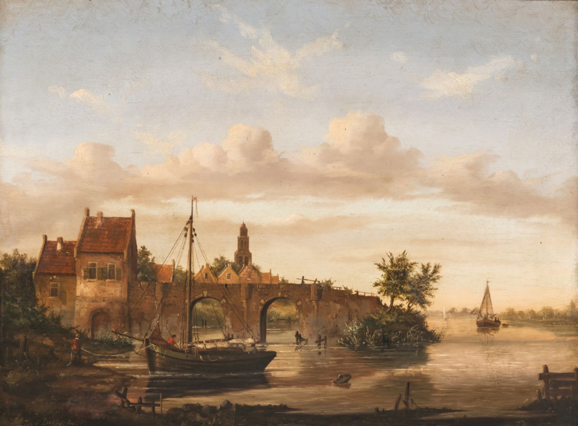 Johannes Adrianus van der Drift  - Niederländische Uferlandschaft   