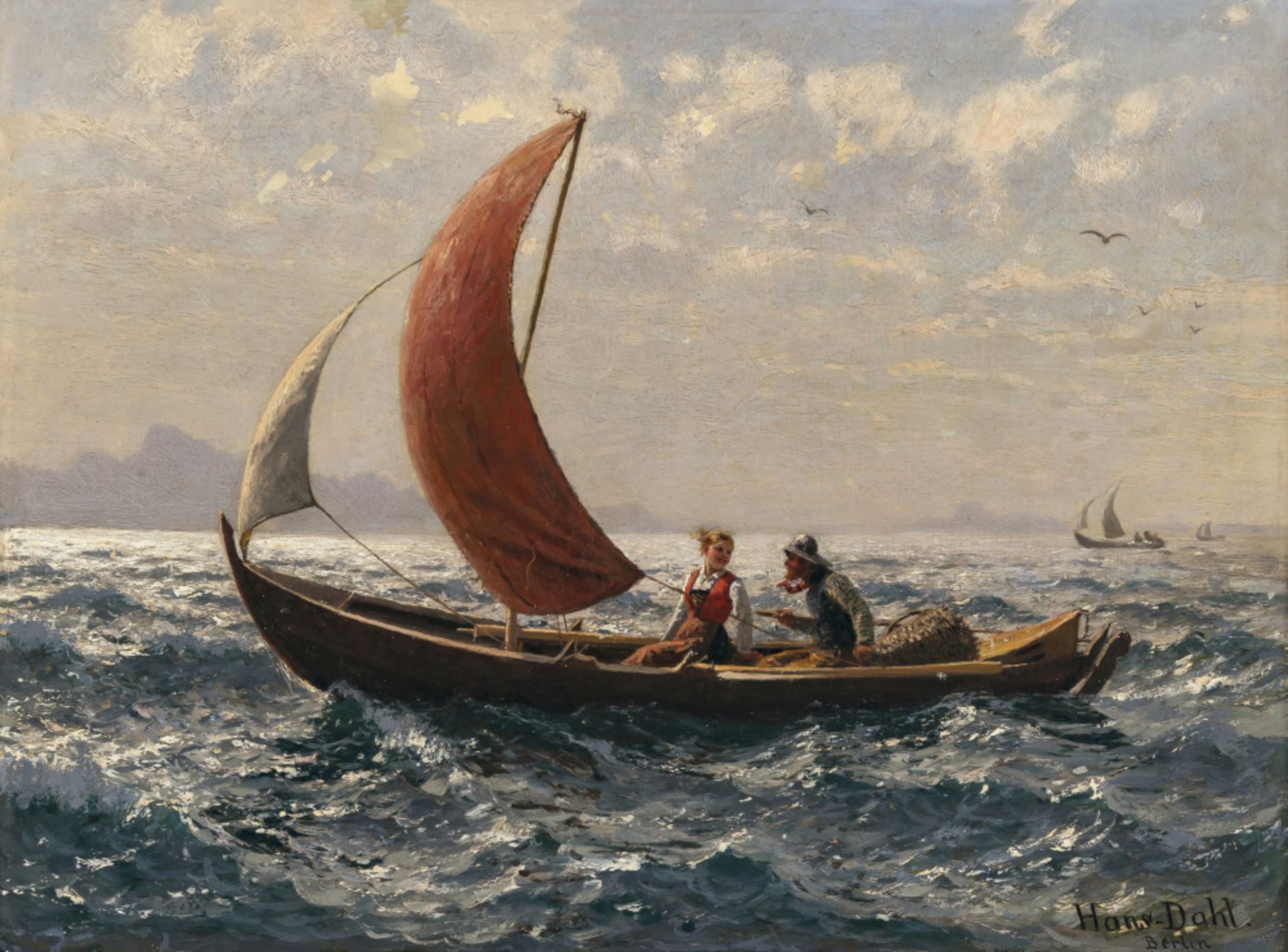 Hans Dahl  - Fischerspaar im Segelboot   