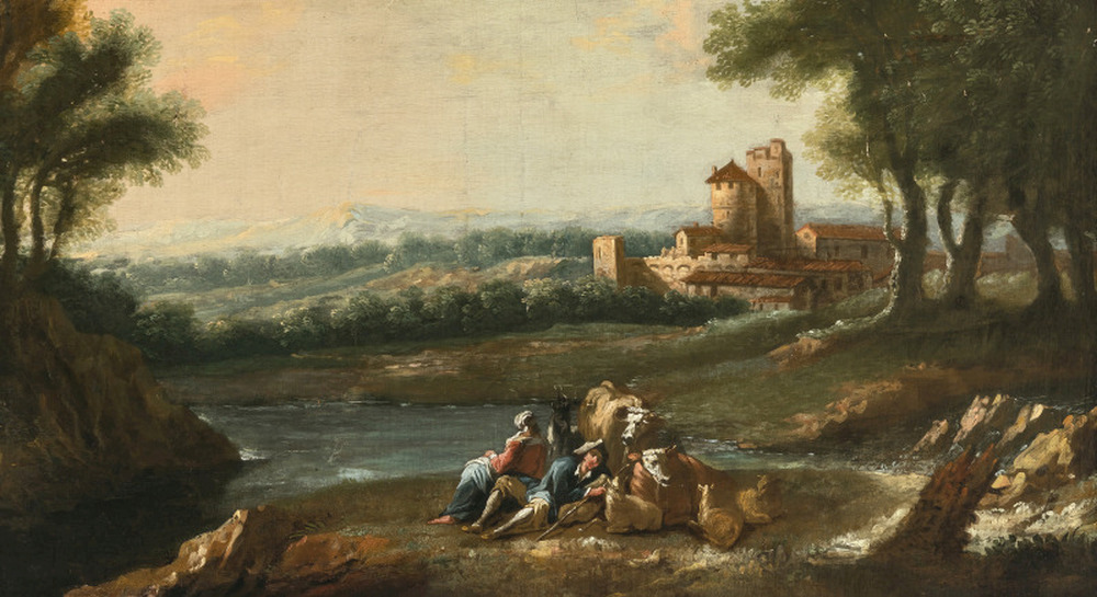 Landscape with resting herders and architecture