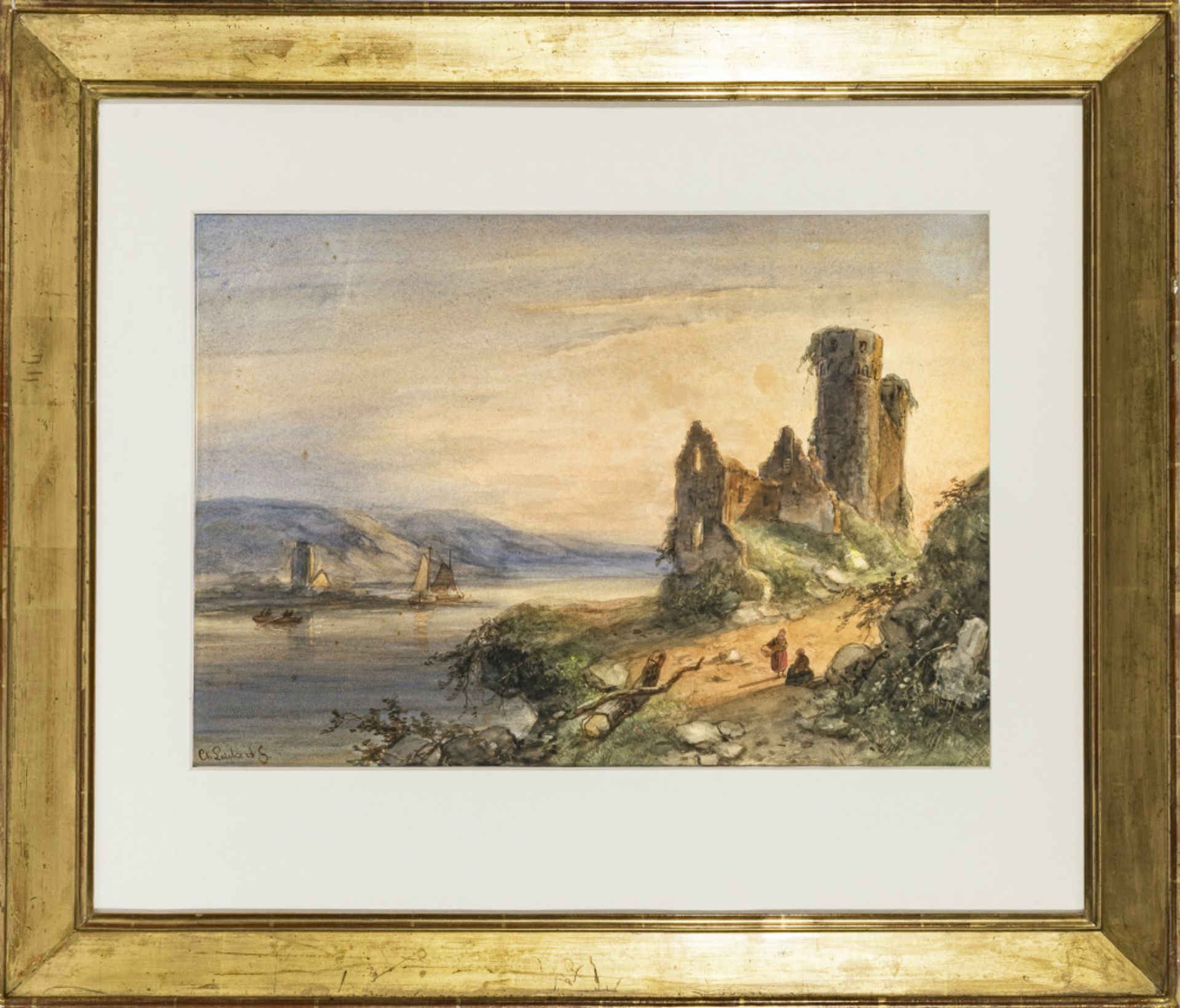 Charles Henri Joseph Leickert  - Flusslandschaft mit Ruine und Figurenstaffage    - Bild 4 aus 4