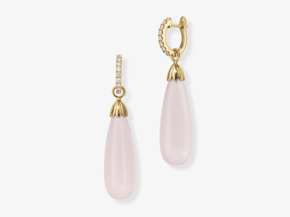 A pair of convertible drop earrings decorated with rose quartz drops and brilliant-cut diamonds - Ge