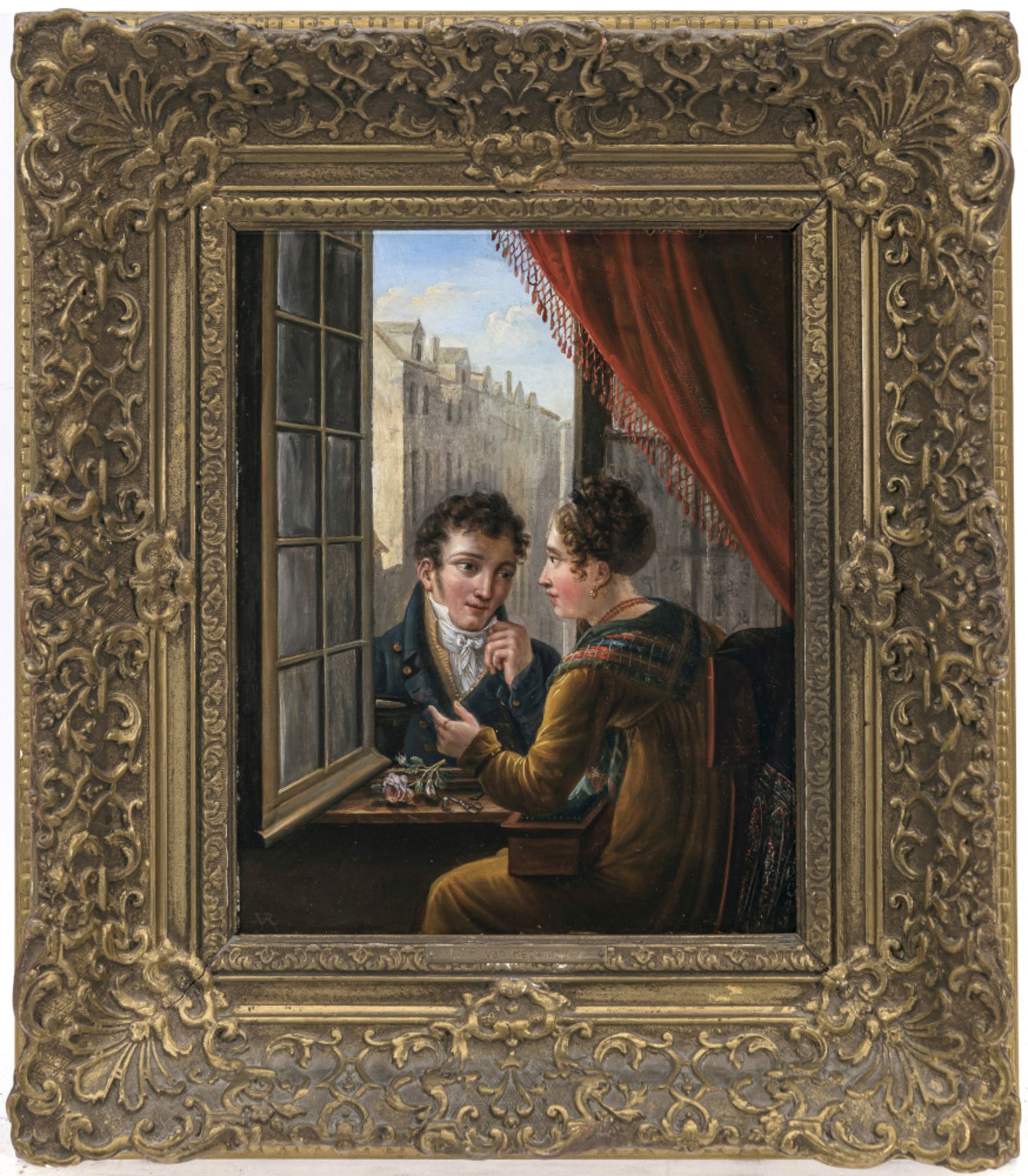 Ignatius Jozef Pieter van Regemorter - Gallant couple at the window - Image 2 of 2