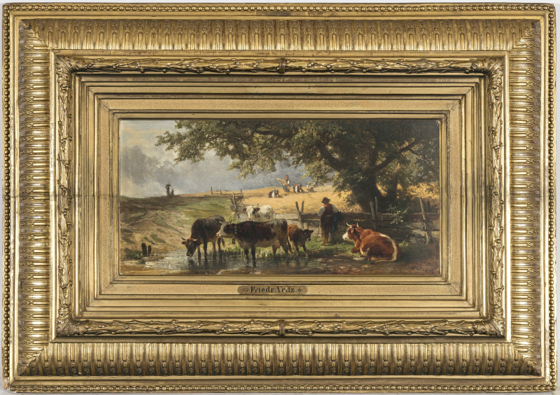 Johann Friedrich Voltz - Cows with herders at the drinking trough - Image 2 of 2
