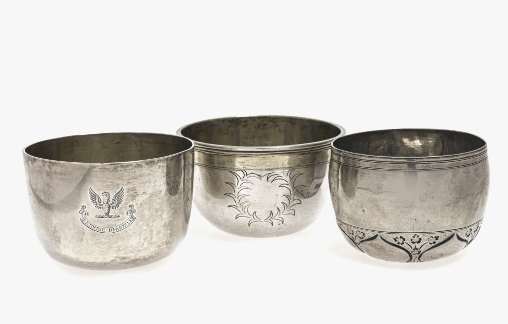 Three tumbler cups - London, Augsburg among others, early 18th century, Richard Bayley and others