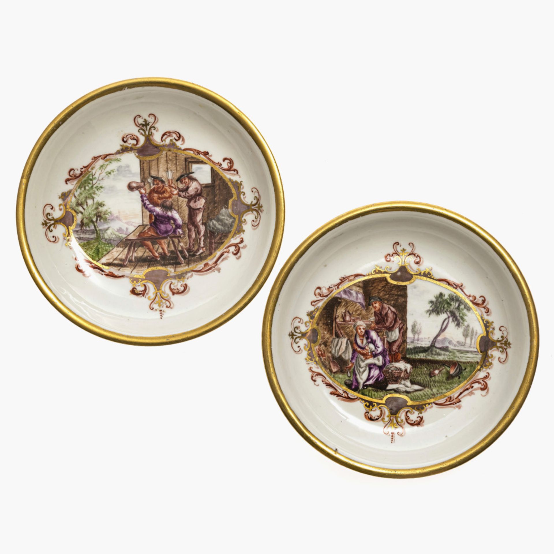 Two saucers - Meissen, circa 1725, painting attributed to Johann Gregorius Hoeroldt
