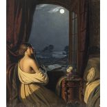 Johann Peter Hasenclever - Junge Frau am offenen Fenster, in Betrachtung des Vollmondes
