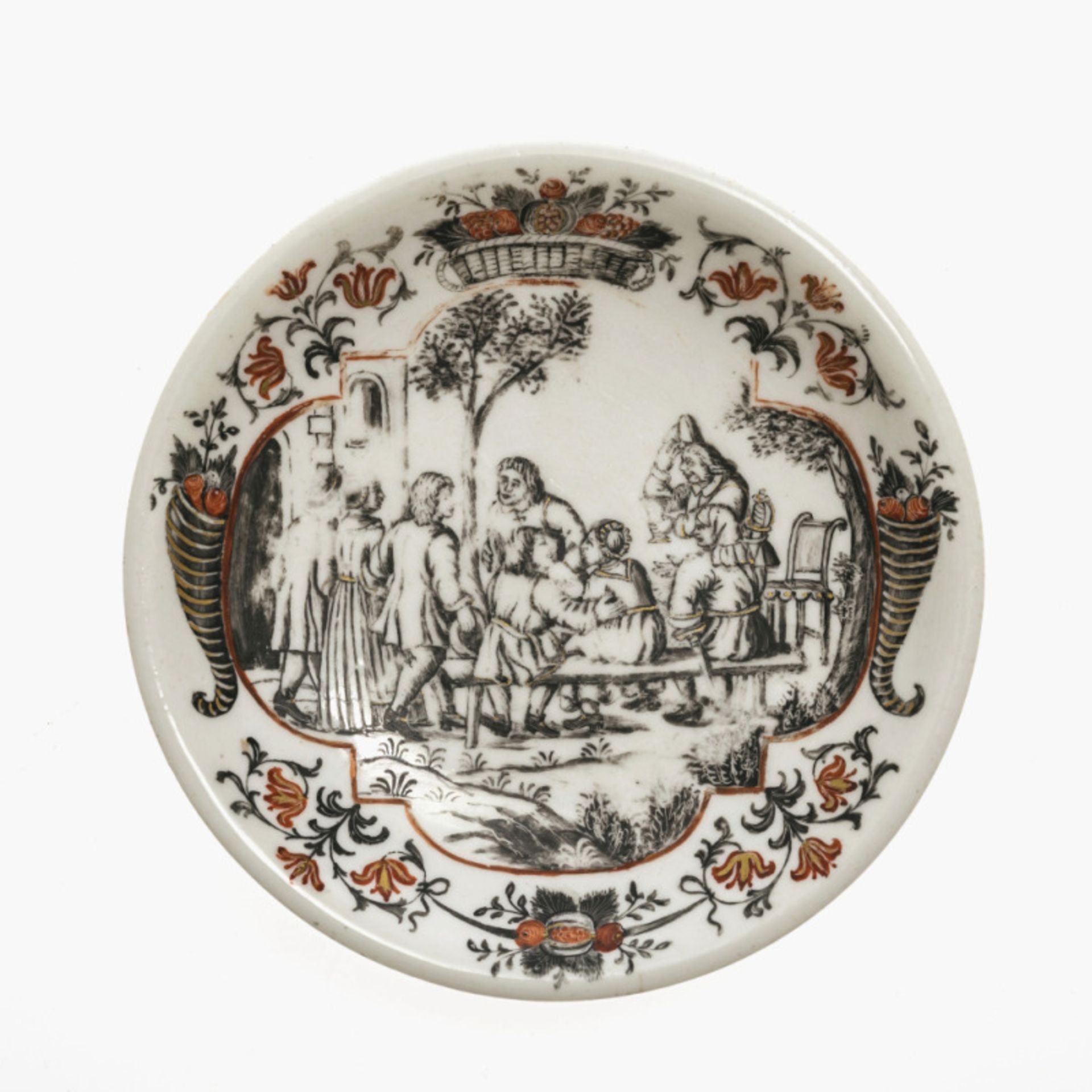 A Hausmaler saucer - Vienna, Du Paquier manufactory, circa 1720/1730, painting attributed to Carl Fe