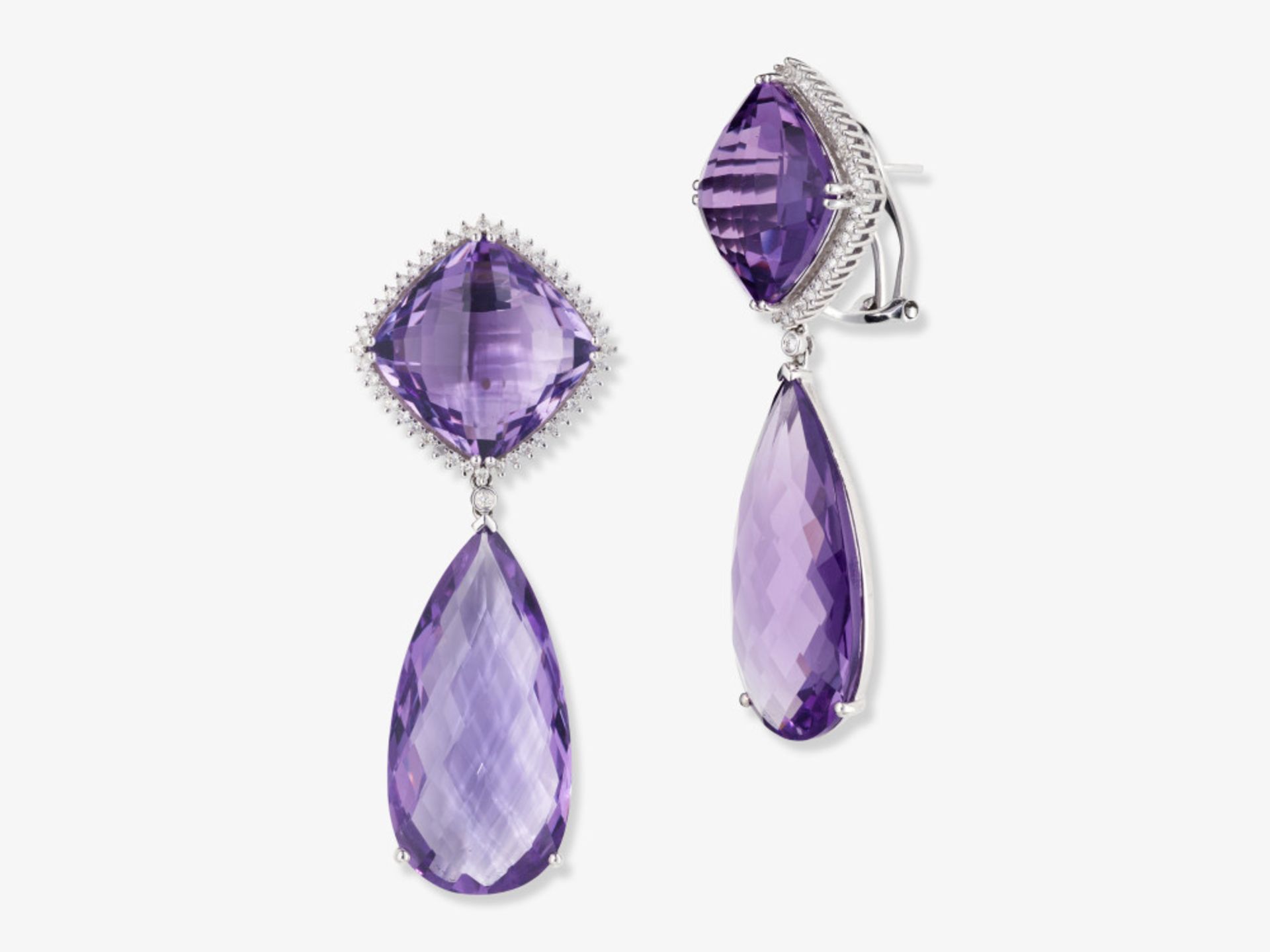 A pair of drop earrings with amethysts and brilliant-cut diamonds