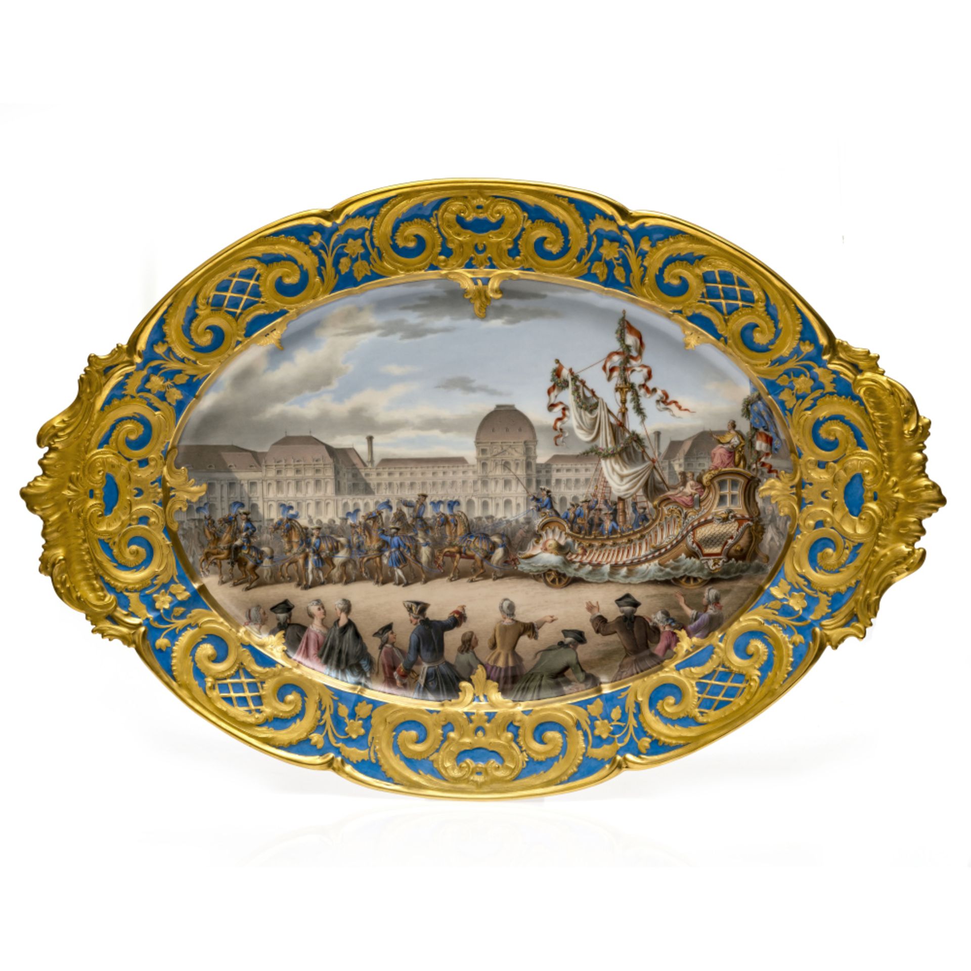 A magnificent "Char de la Ville" platter - KPM Berlin, circa 1875, painting by Carl Grünwedel (1815