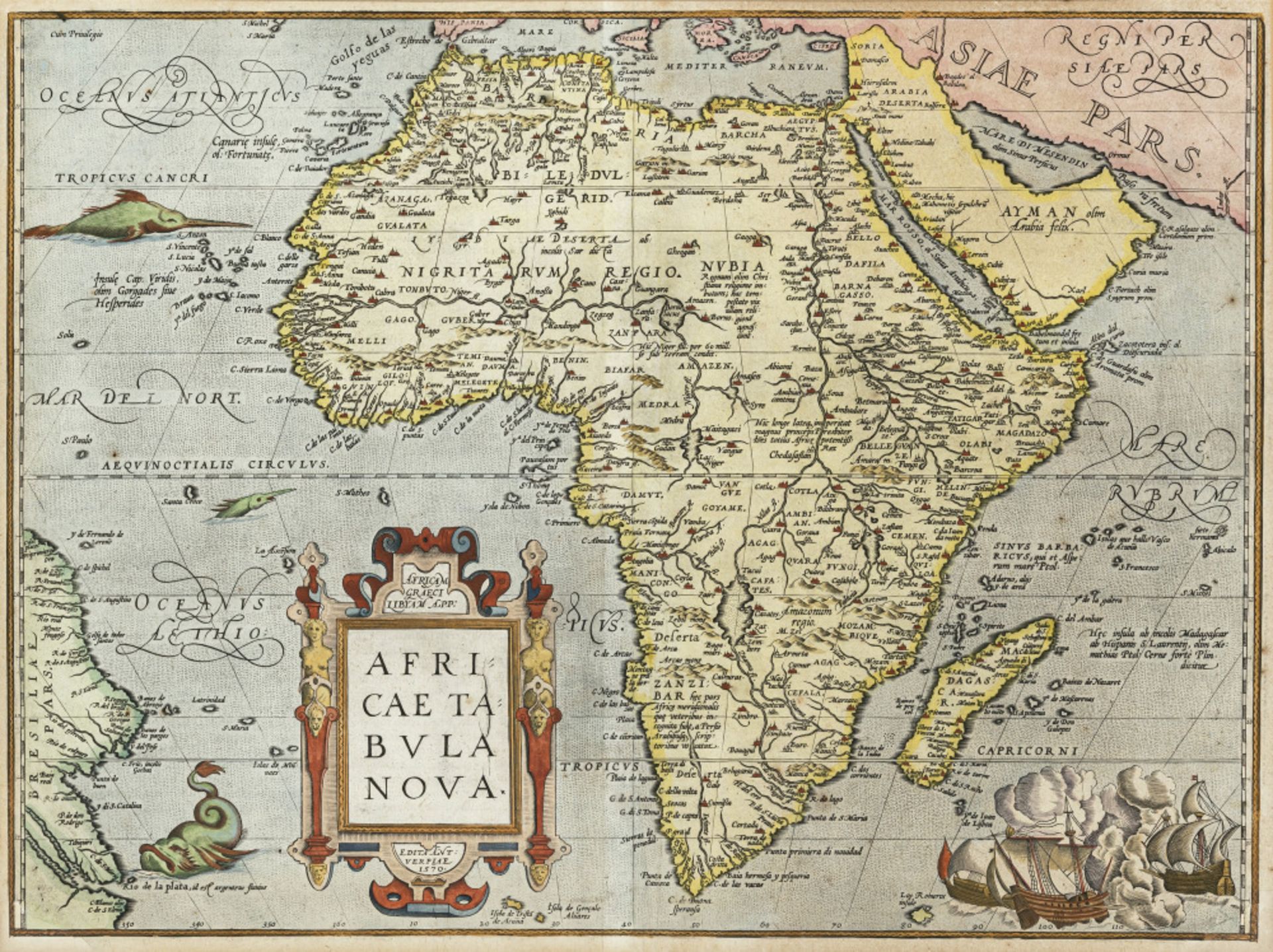 Abraham Ortelius - "Typus orbis terrarum" - "Africae tabula nova" - "Americae sive novi orbis" - "As - Image 4 of 6