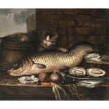 Pieter van Boucle, Nachfolge - Stillleben mit Fisch, Austern und Katze