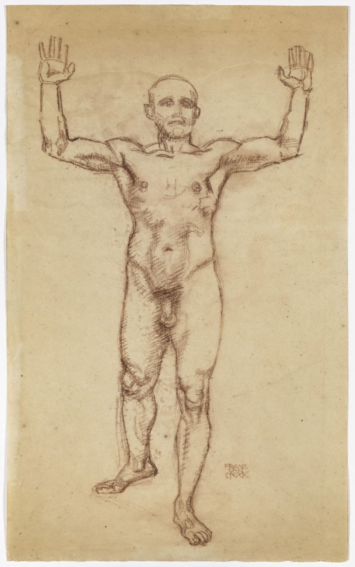 Franz von Stuck - Study of a standing man with raised arms (draft for "The angel of judgment")