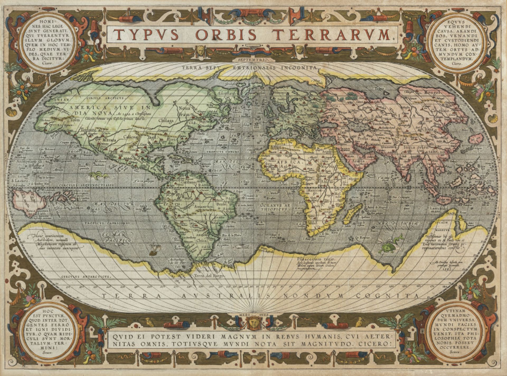 Abraham Ortelius - "Typus orbis terrarum" - "Africae tabula nova" - "Americae sive novi orbis" - "As - Image 2 of 6