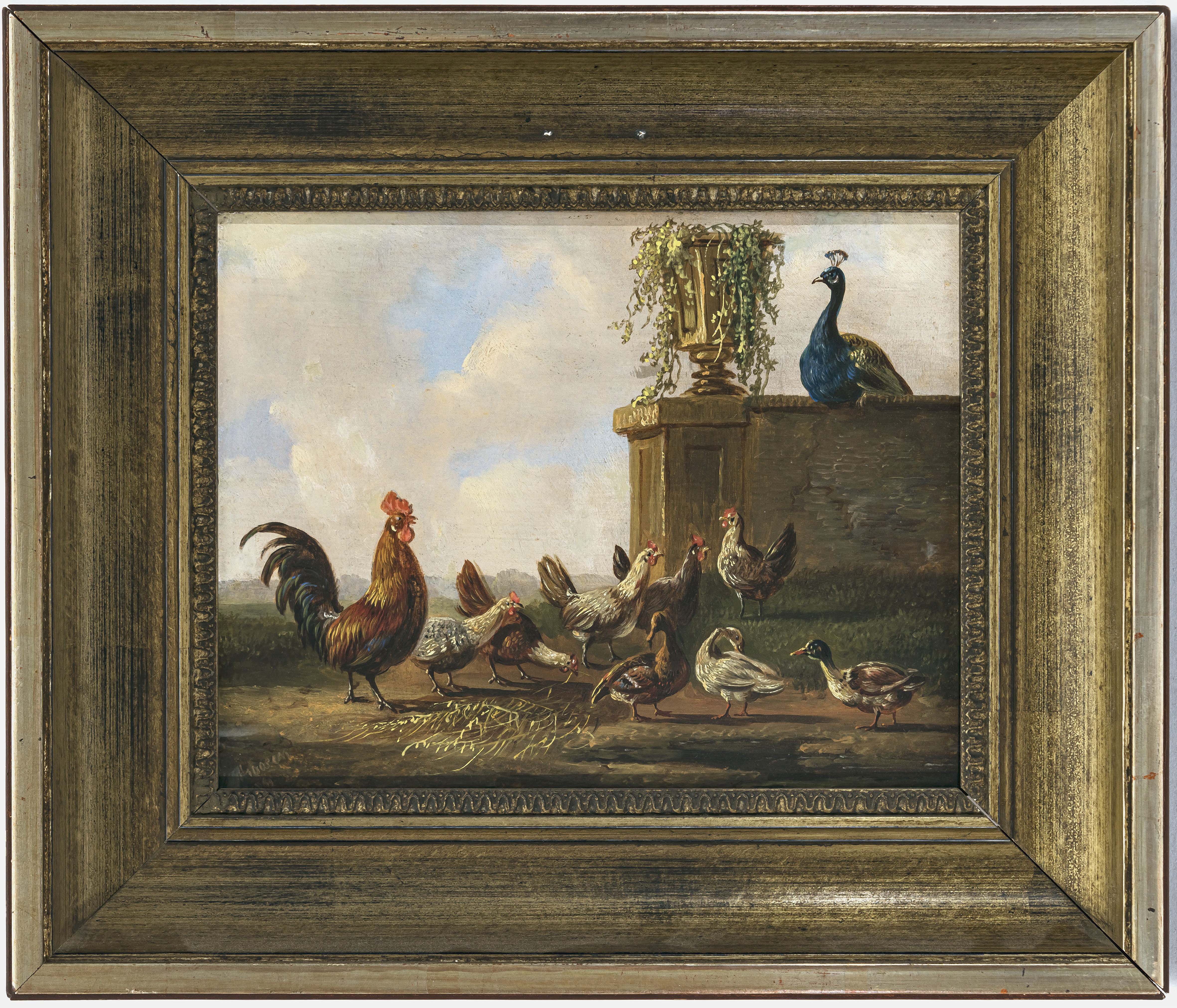 Albertus Verhoesen - Chicken yard with peacock - Image 2 of 2
