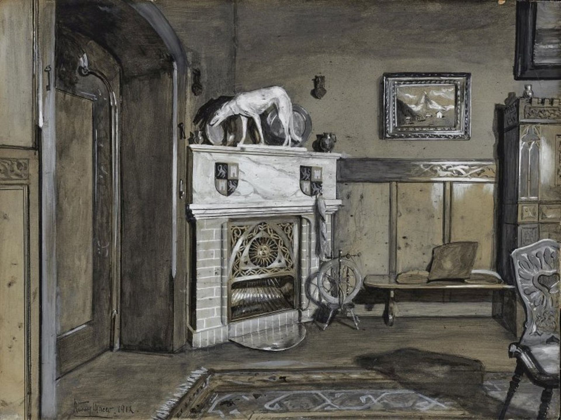 A cupboard - Design by Georg Macco, (1893 Dusseldorf - 1920 ibid.), 1912. Im Stil der Neogotik - Image 3 of 3